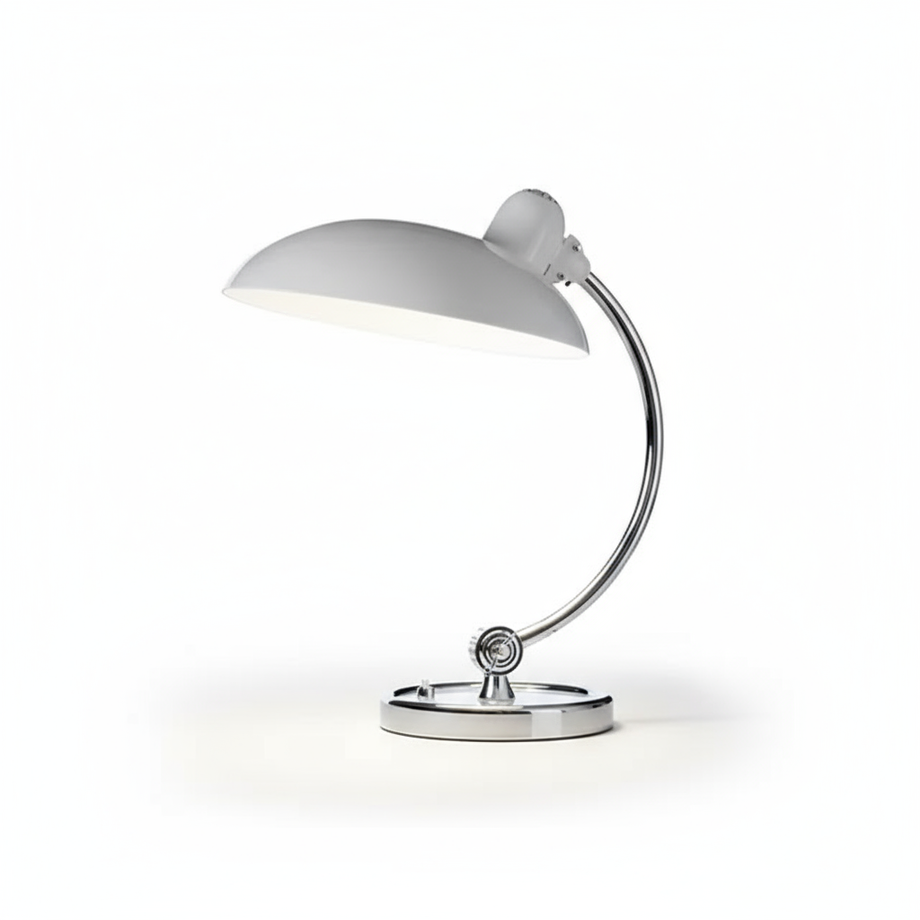Buet arm Bauhaus skandinavisk skulpturel krom bordlampe