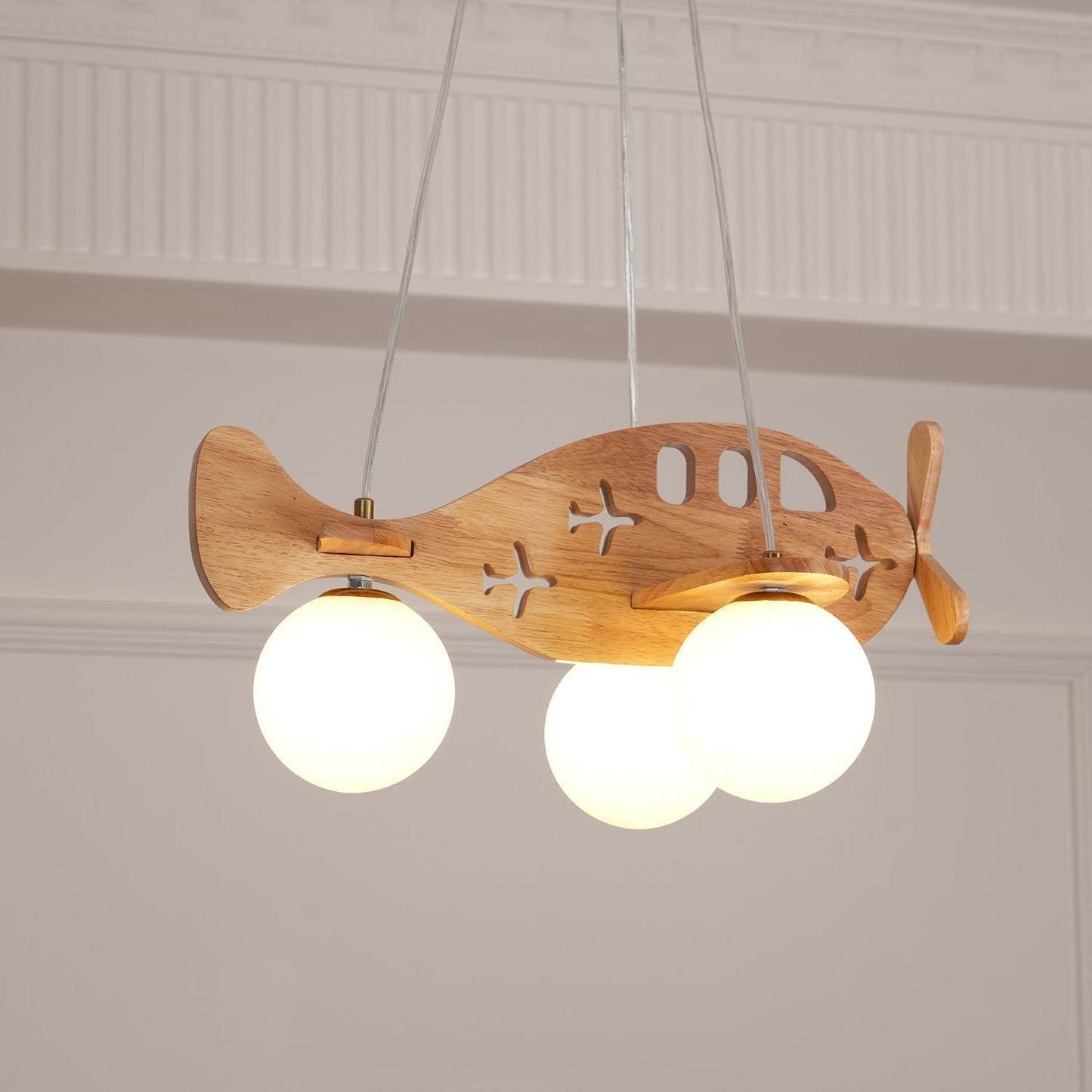 Tethelis | Flyformet træ kunstfærdig glasglobus pendellampe