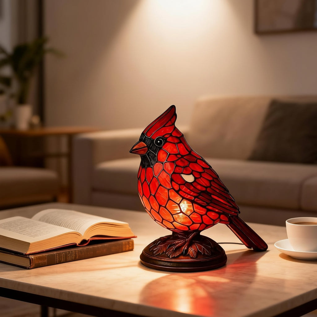 Kardinal fugleskulptur kunstglas bordlampe