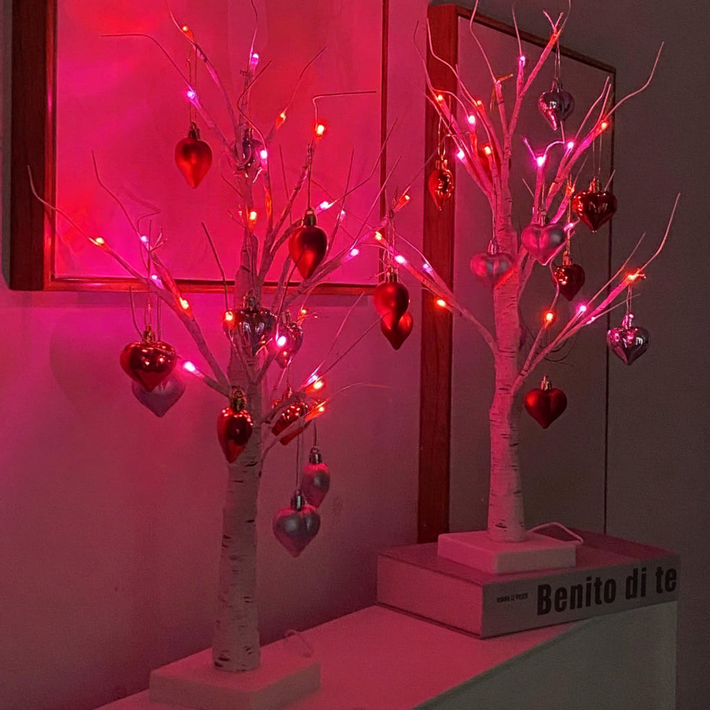 Forgrenet birketræ-hjerteornament romantisk bordlampe