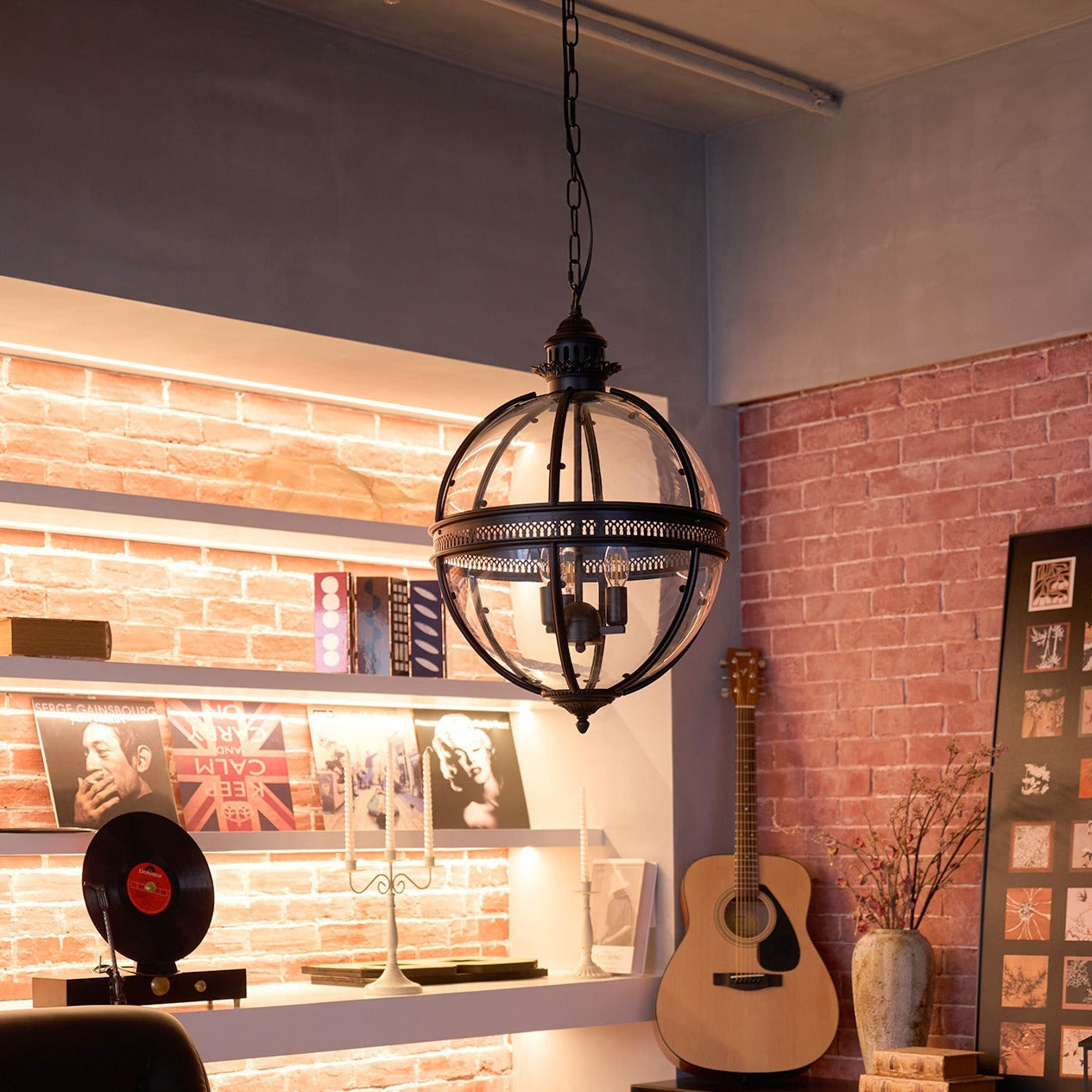 Vinse | Vintage sfærisk transparent glas pendellampe