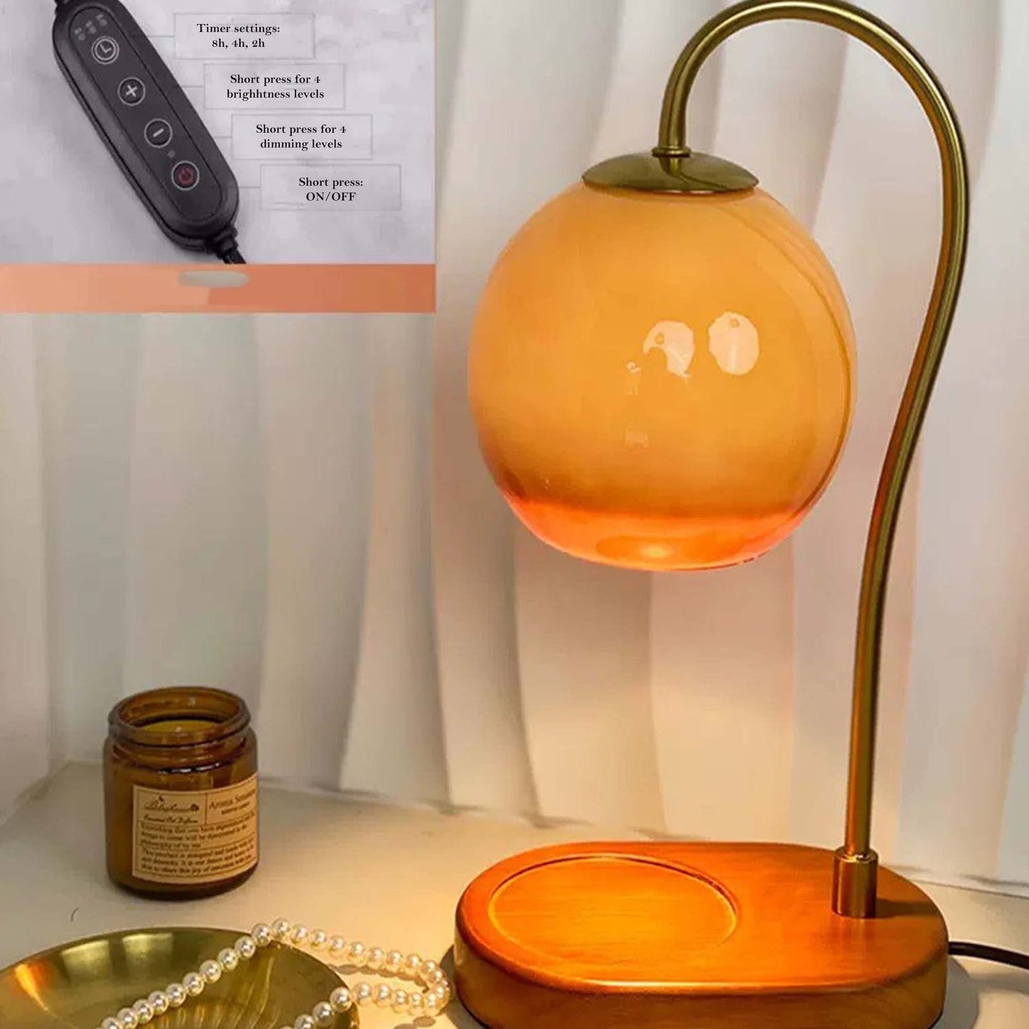 Justerbar højde flammefri voks smelte stearinlysvarmer bordlampe