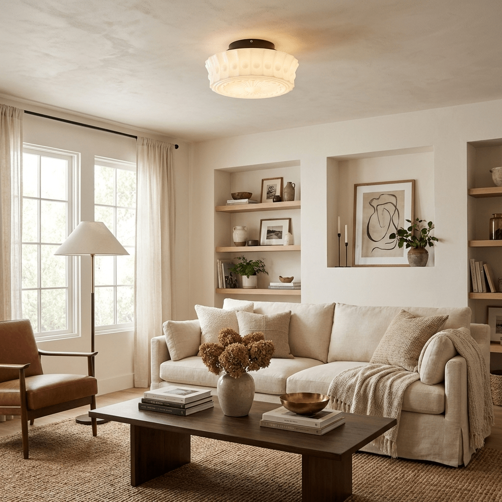 Solvendi | Minimalistisk geometrisk glas skål semi-flush loftslampe