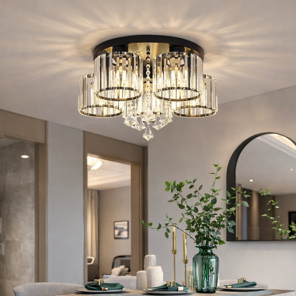Vespera | Moderne multi-hoved krystalprisme flush mount loftslampe