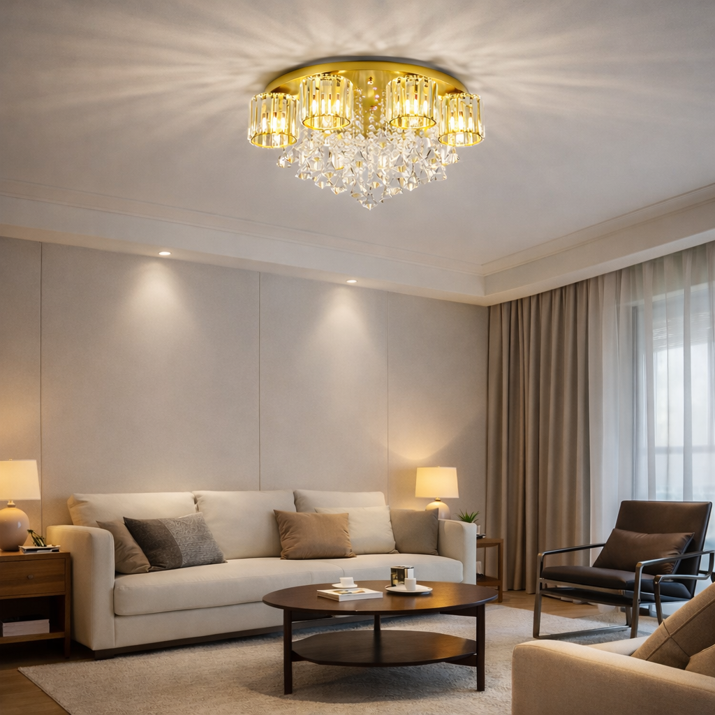 Vespera | Moderne multi-hoved krystalprisme flush mount loftslampe