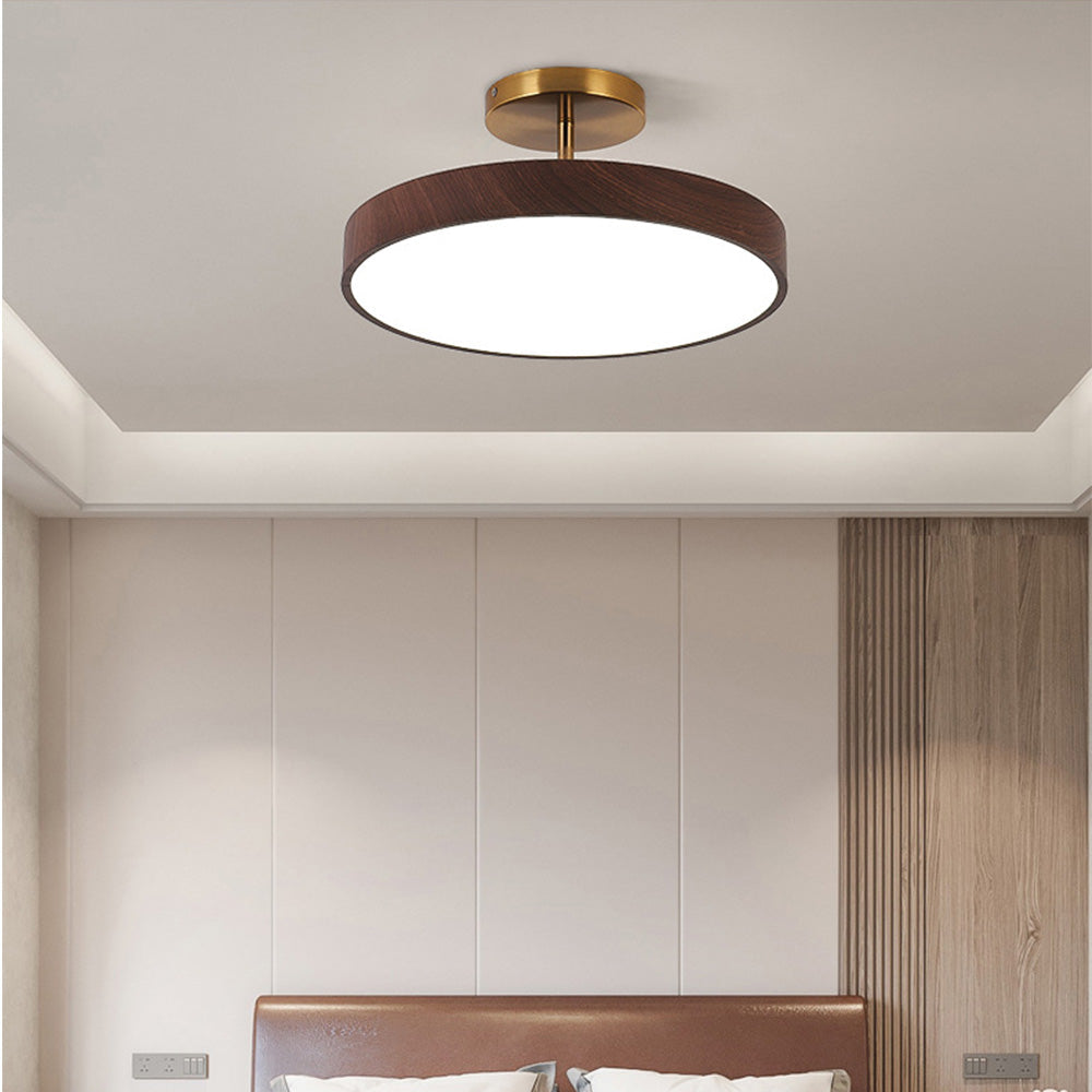 Sylva | Moderne træstruktur cirkulær semi-flush loftslampe
