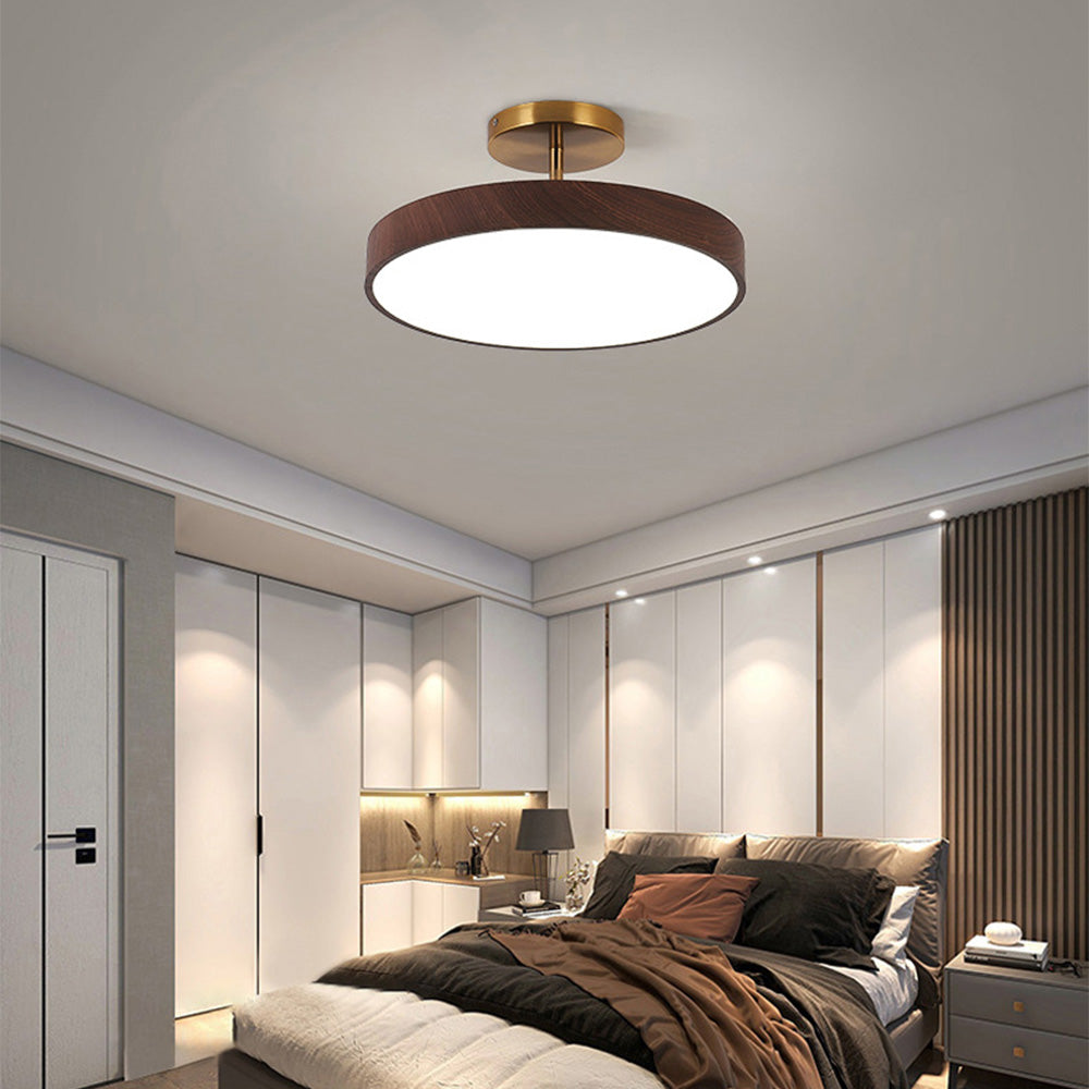 Sylva | Moderne træstruktur cirkulær semi-flush loftslampe