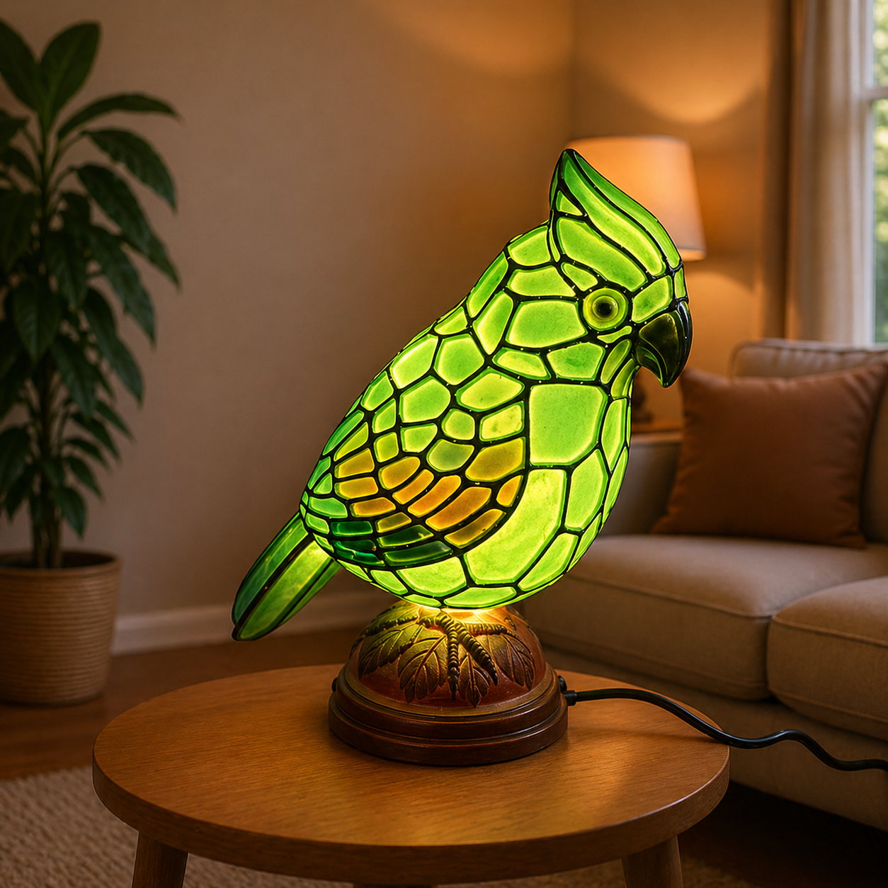 Kardinal fugleskulptur kunstglas bordlampe