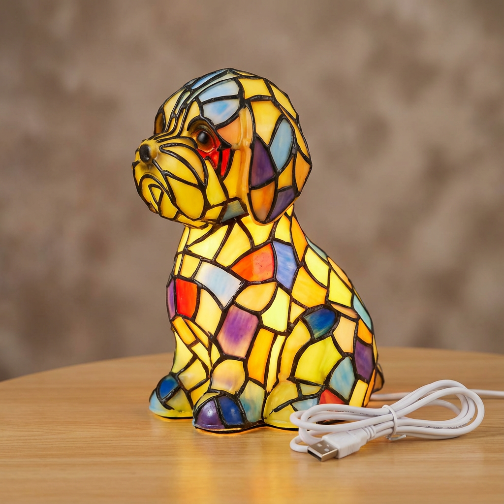 Moderne skulptureret harpatsfigur stemnings sengelampe glasmosaik bordlampe