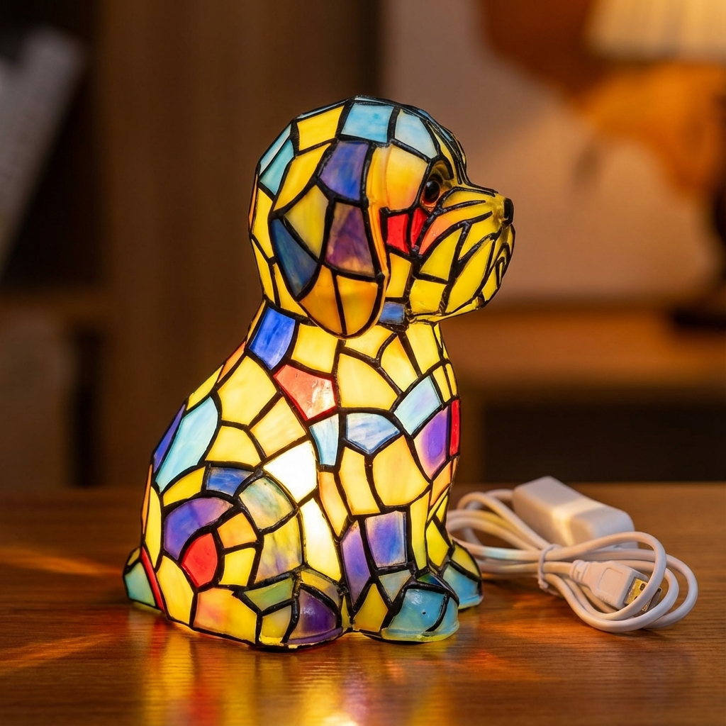 Moderne skulptureret harpatsfigur stemnings sengelampe glasmosaik bordlampe