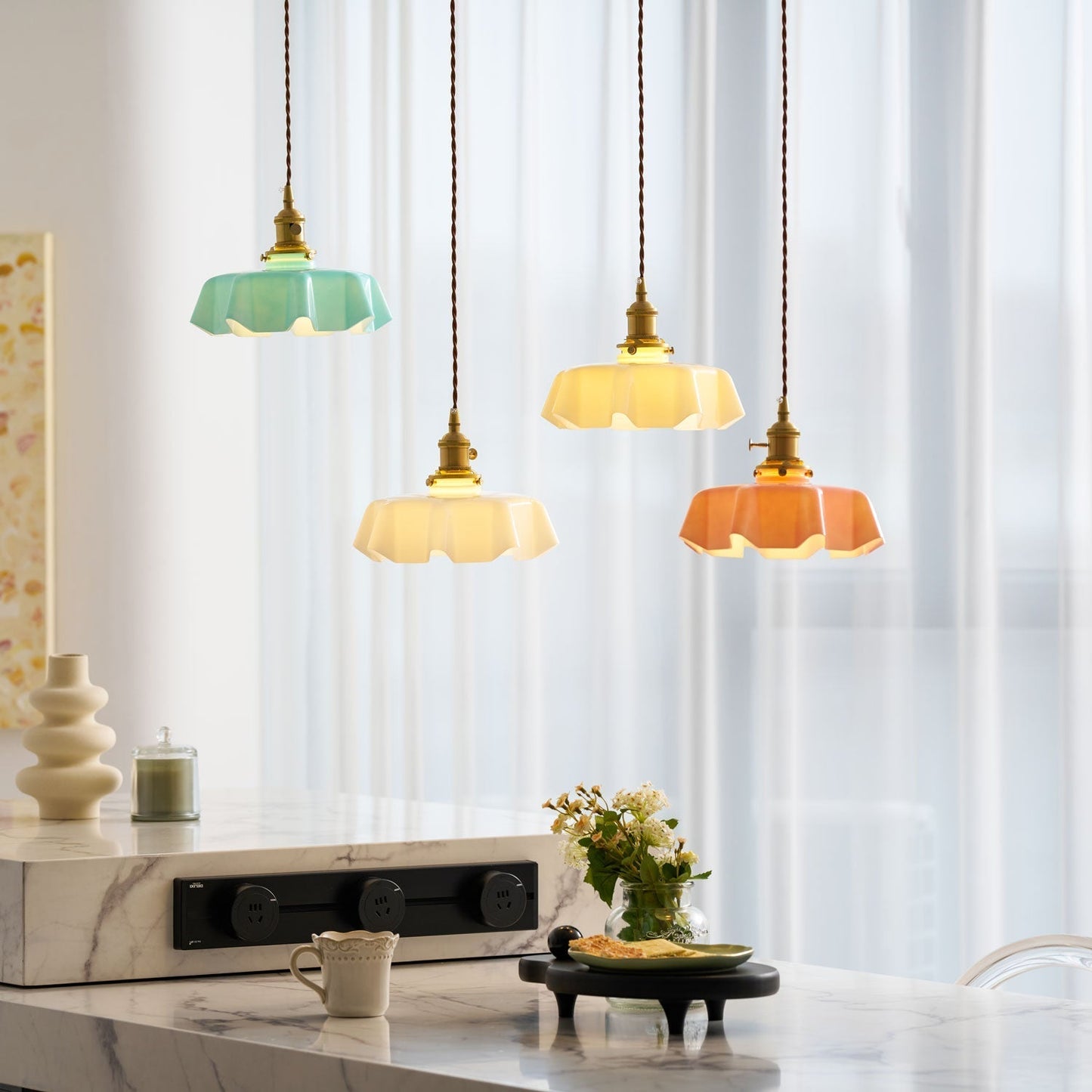 Kelvarna | Vintage plisseret glas fløjl pendellampe