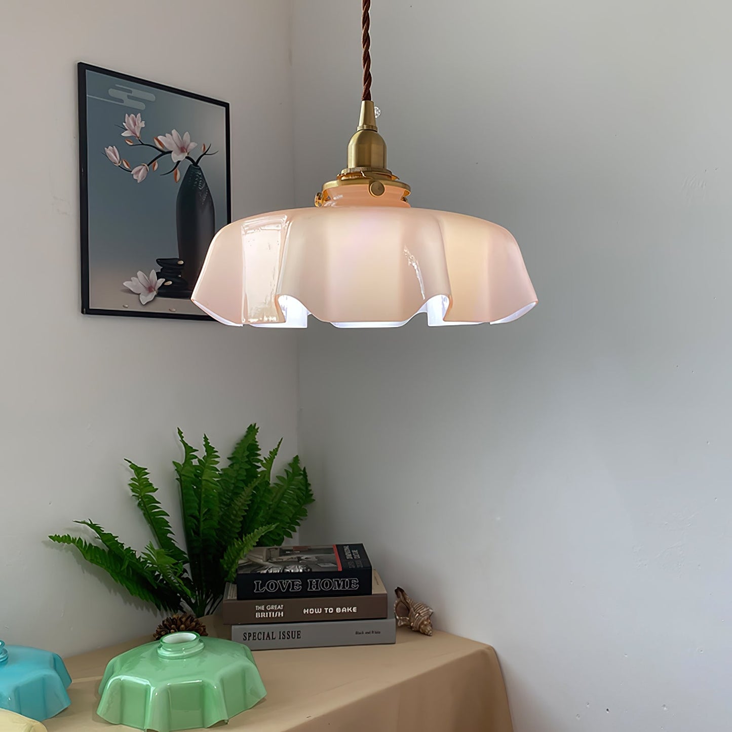 Kelvarna | Vintage plisseret glas fløjl pendellampe