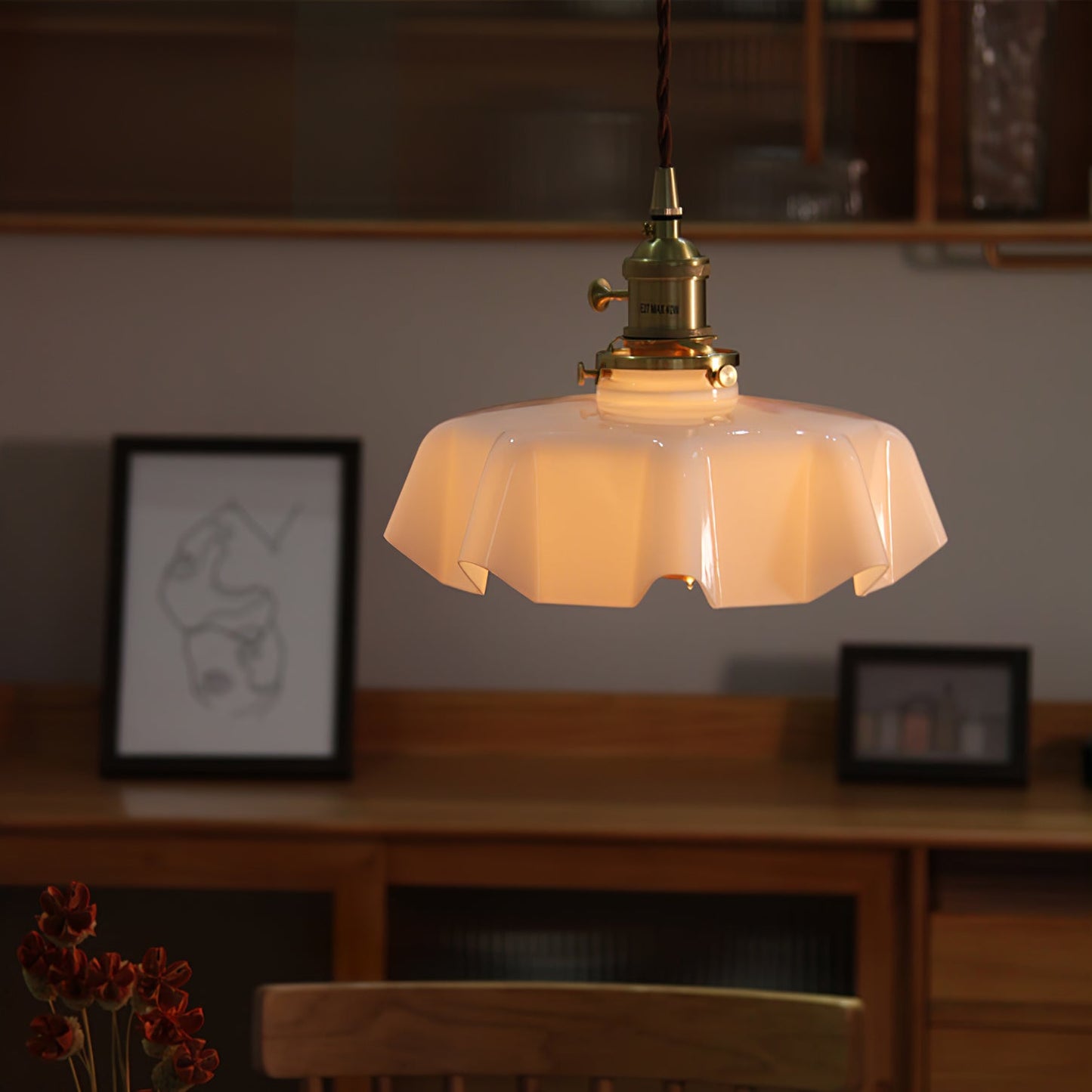 Kelvarna | Vintage plisseret glas fløjl pendellampe