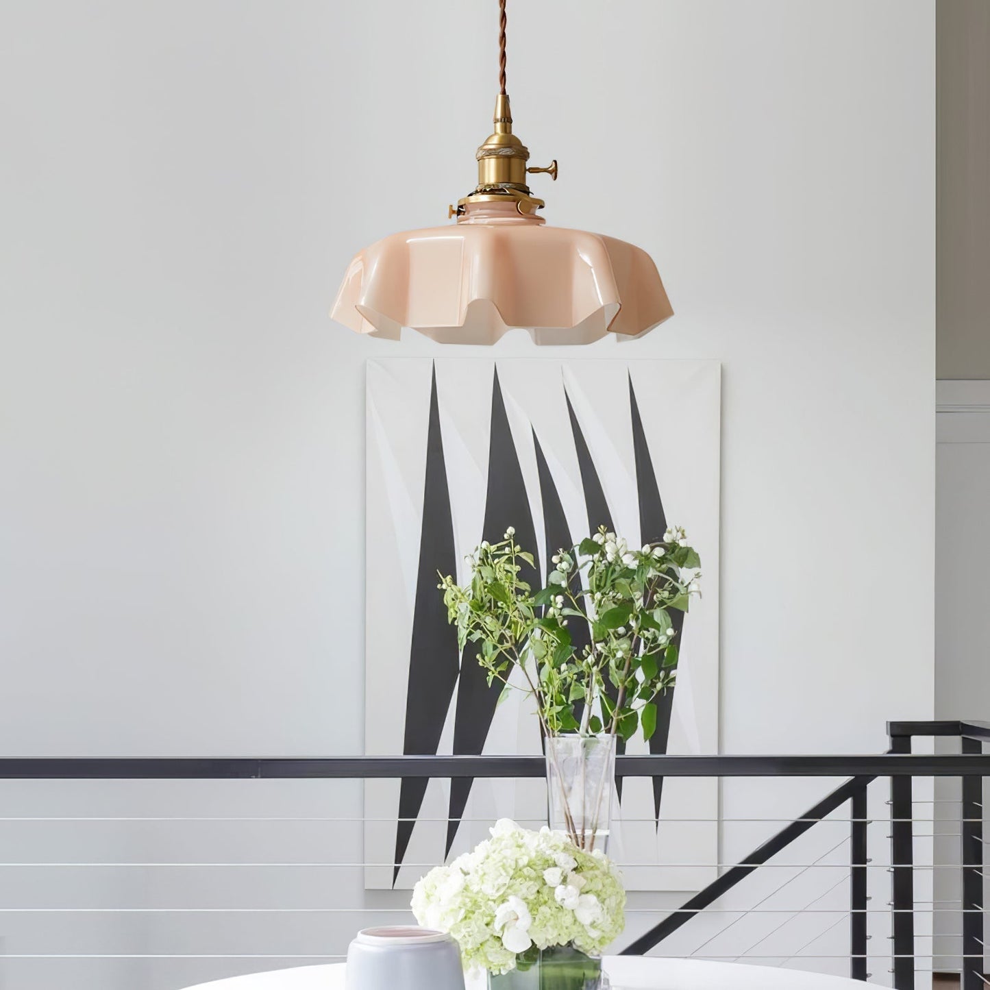 Kelvarna | Vintage plisseret glas fløjl pendellampe