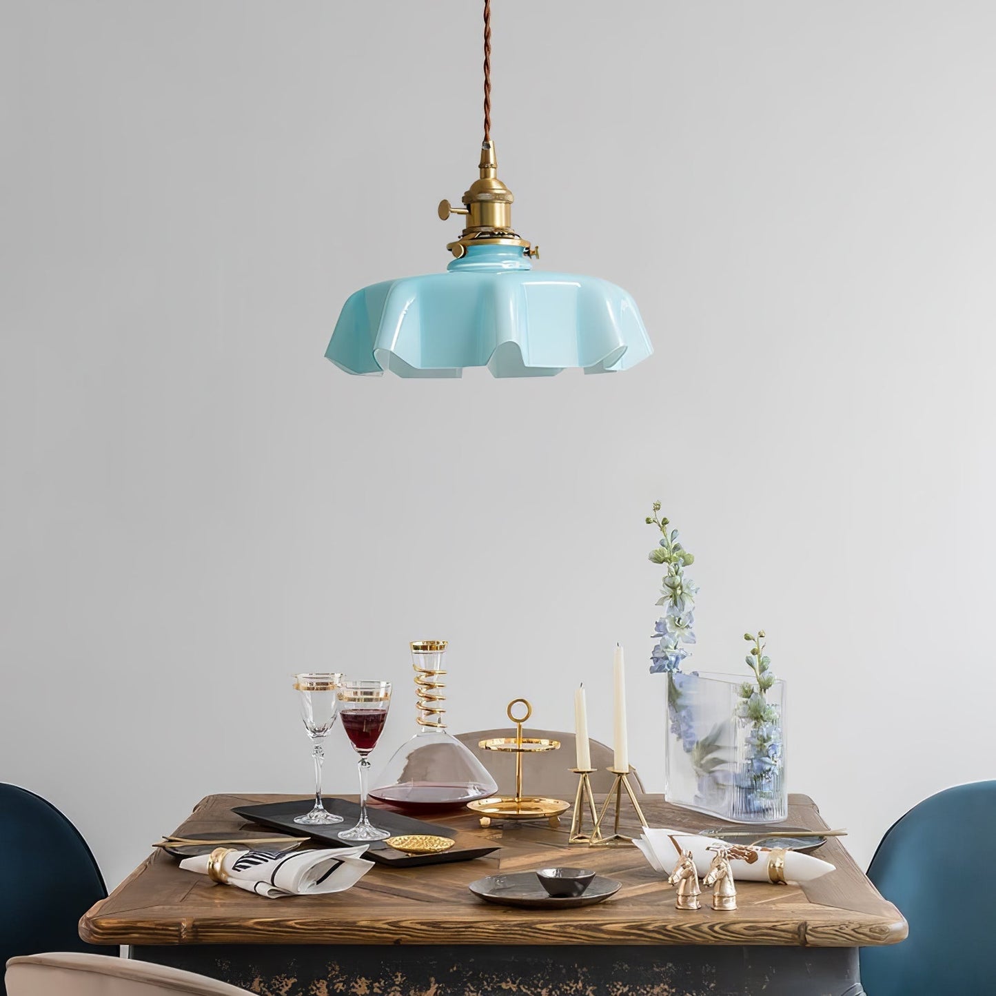Kelvarna | Vintage plisseret glas fløjl pendellampe
