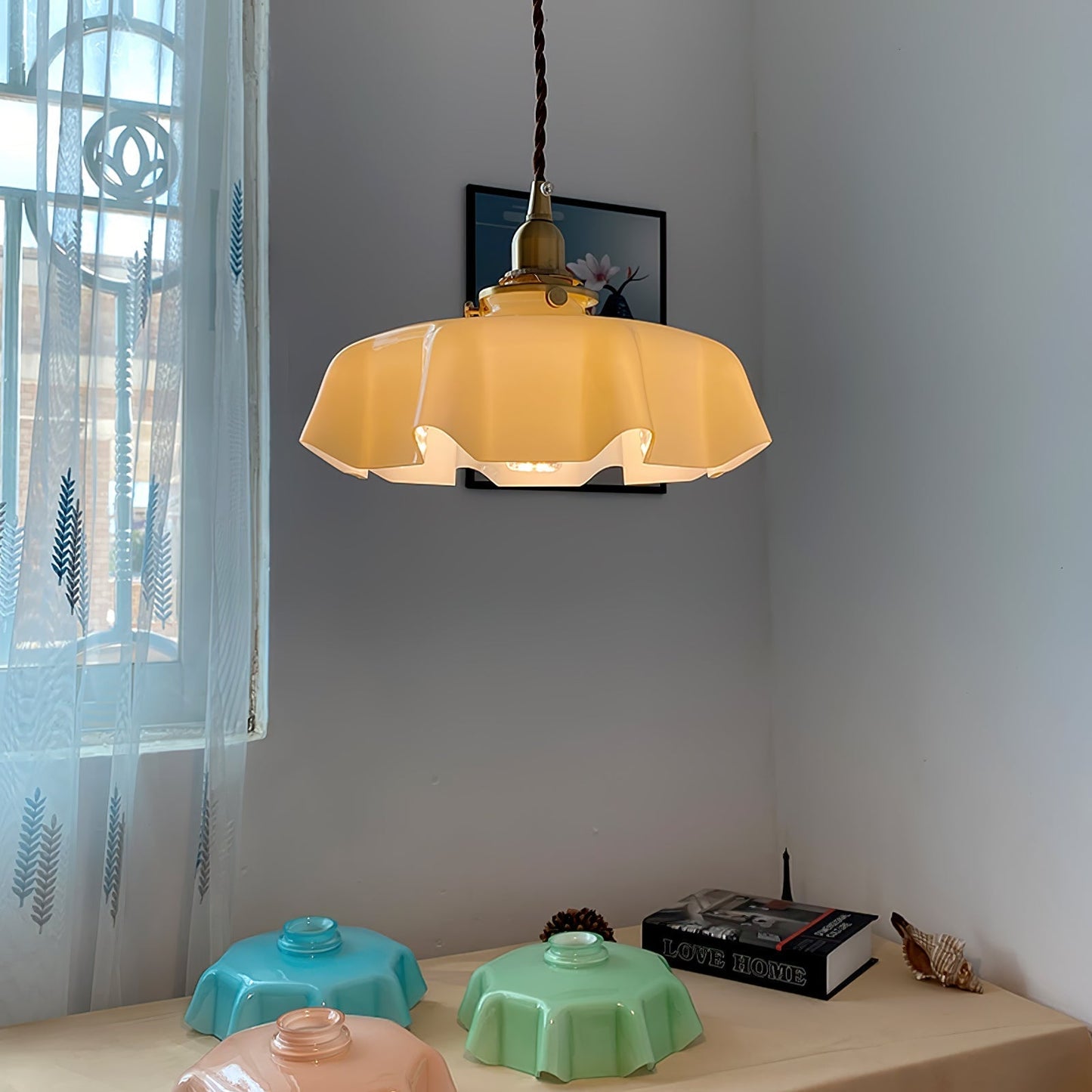 Kelvarna | Vintage plisseret glas fløjl pendellampe