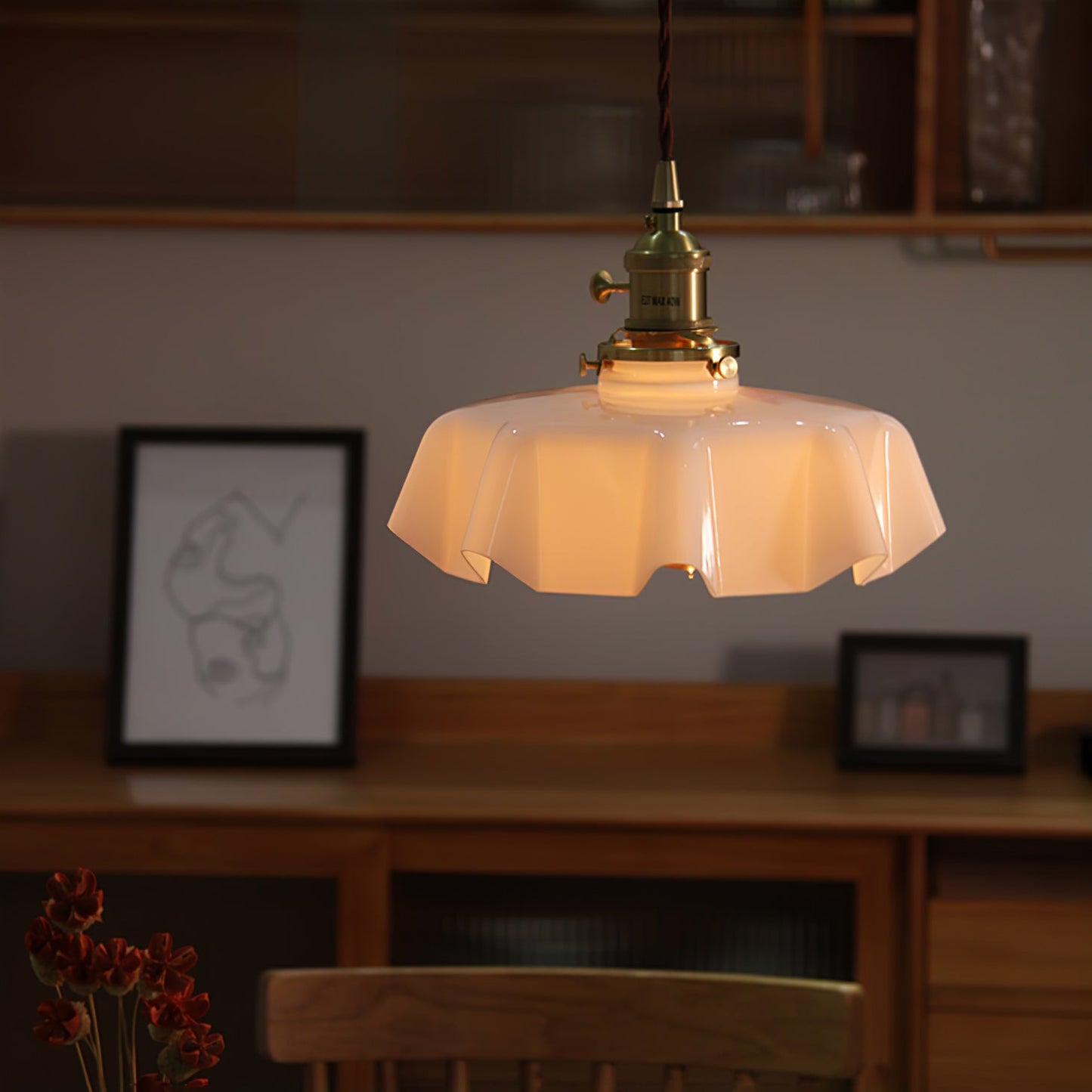 Kelvarna | Vintage plisseret glas fløjl pendellampe