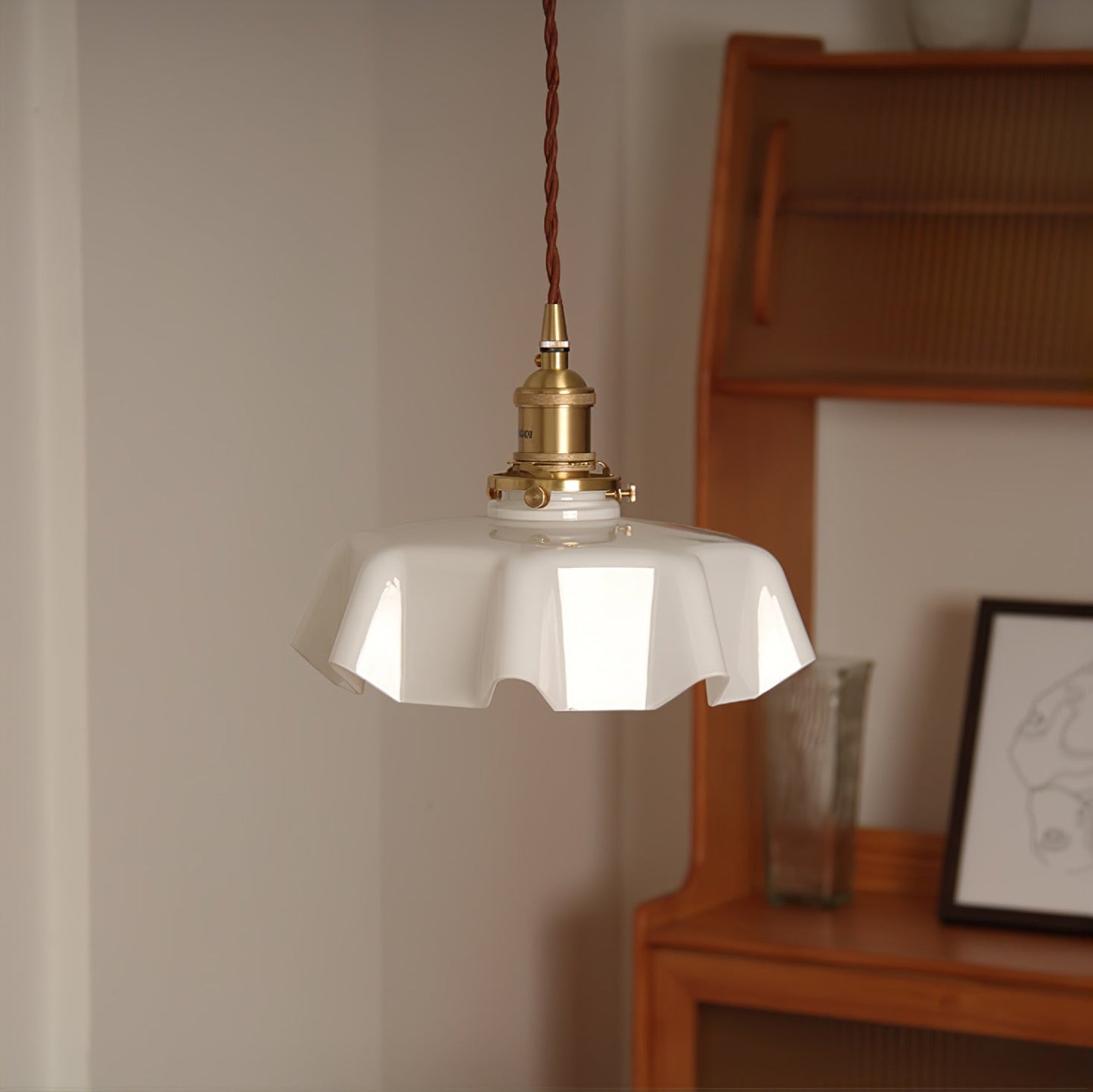 Kelvarna | Vintage plisseret glas fløjl pendellampe