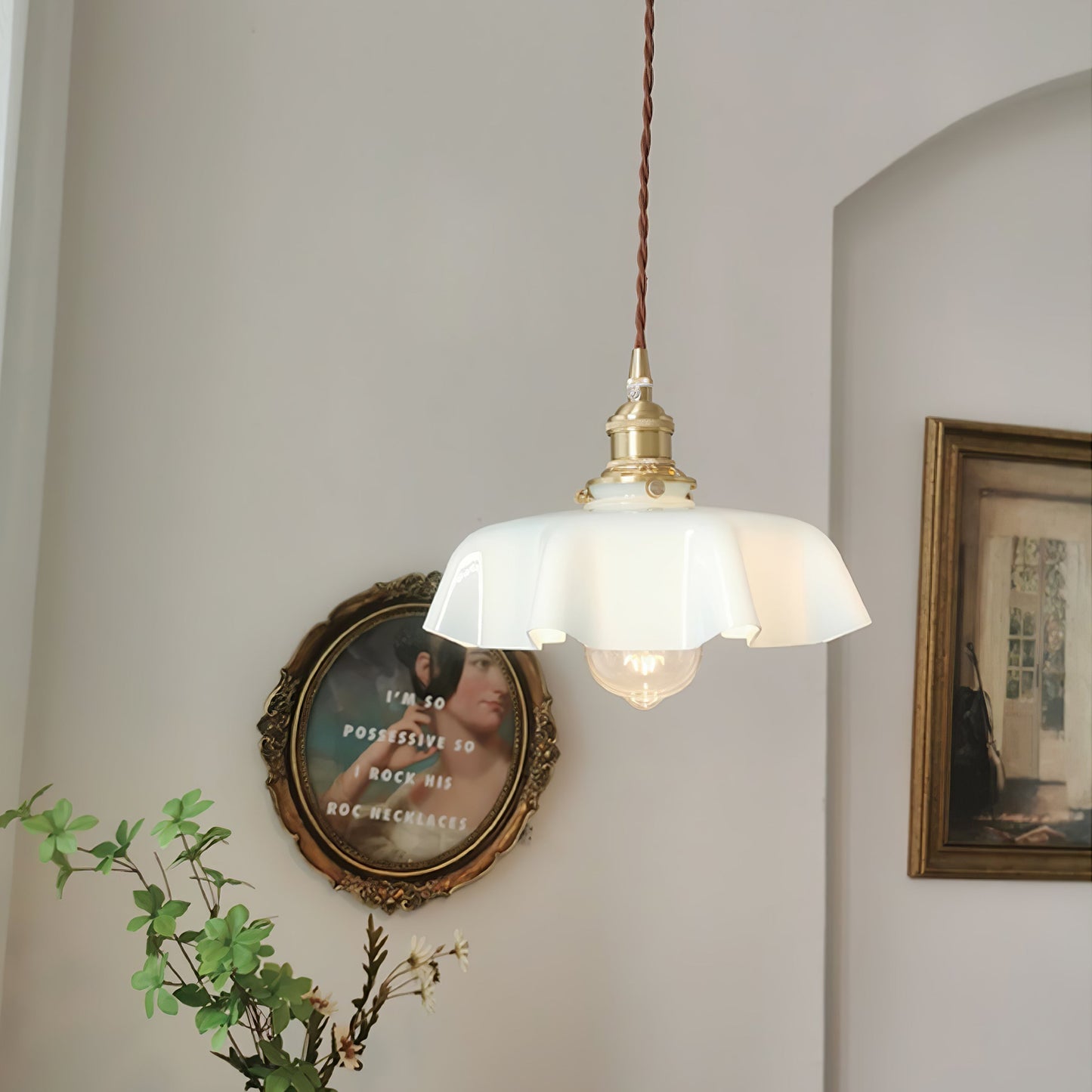 Kelvarna | Vintage plisseret glas fløjl pendellampe