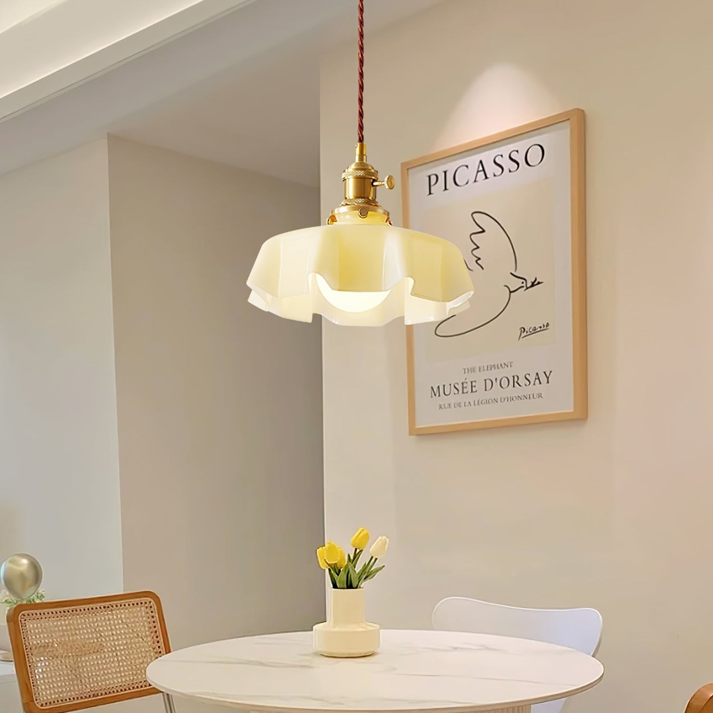 Kelvarna | Vintage plisseret glas fløjl pendellampe