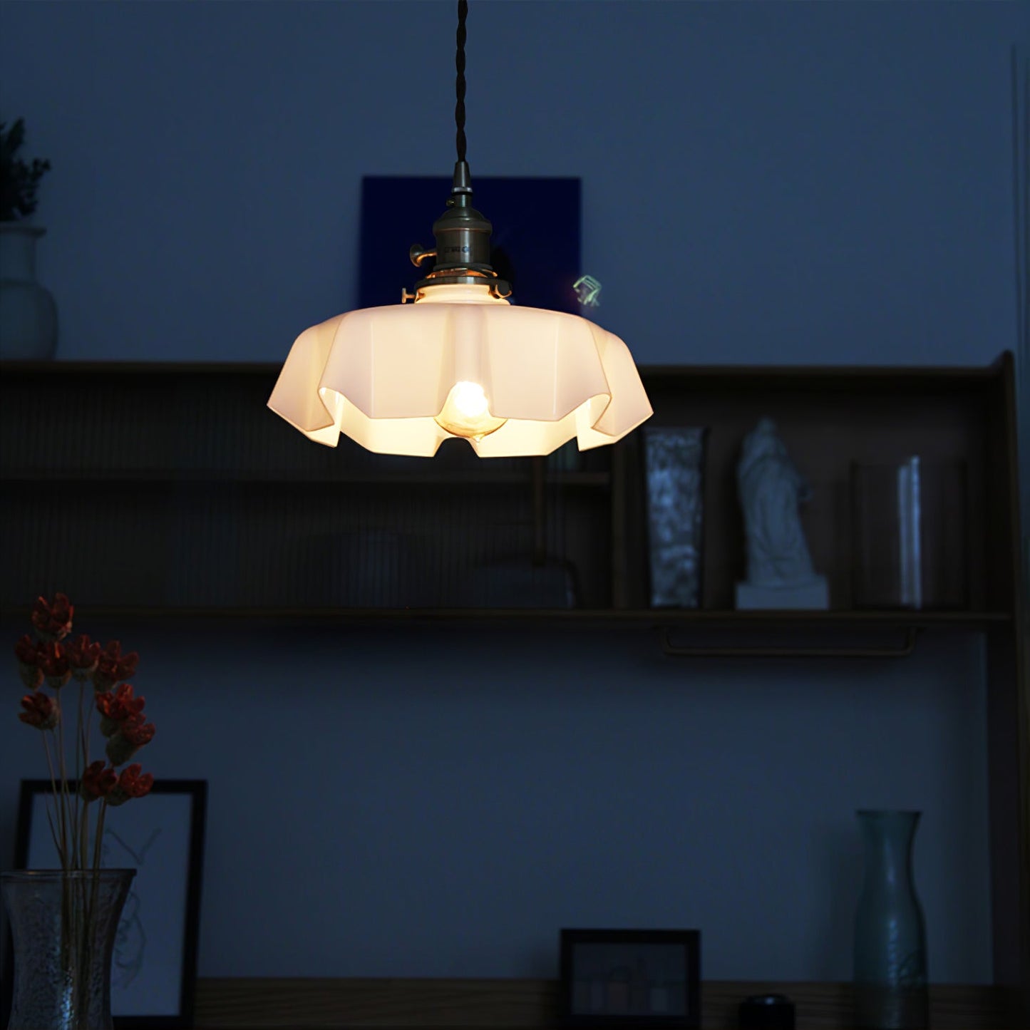 Kelvarna | Vintage plisseret glas fløjl pendellampe
