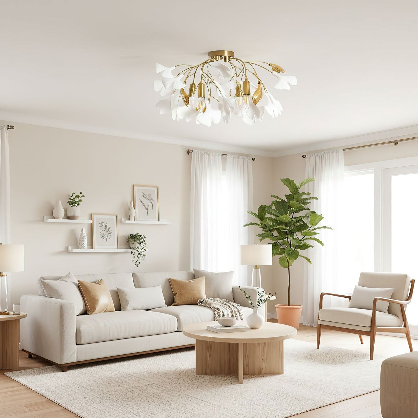 Zephryon | Botanisk keramisk bladklynge loftslampe  