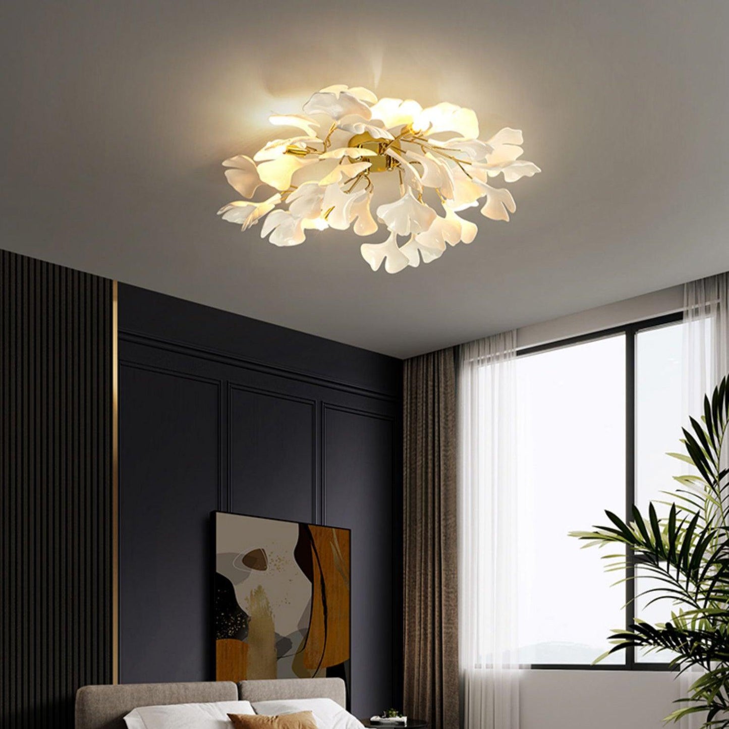 Zephryon | Botanisk keramisk bladklynge loftslampe  