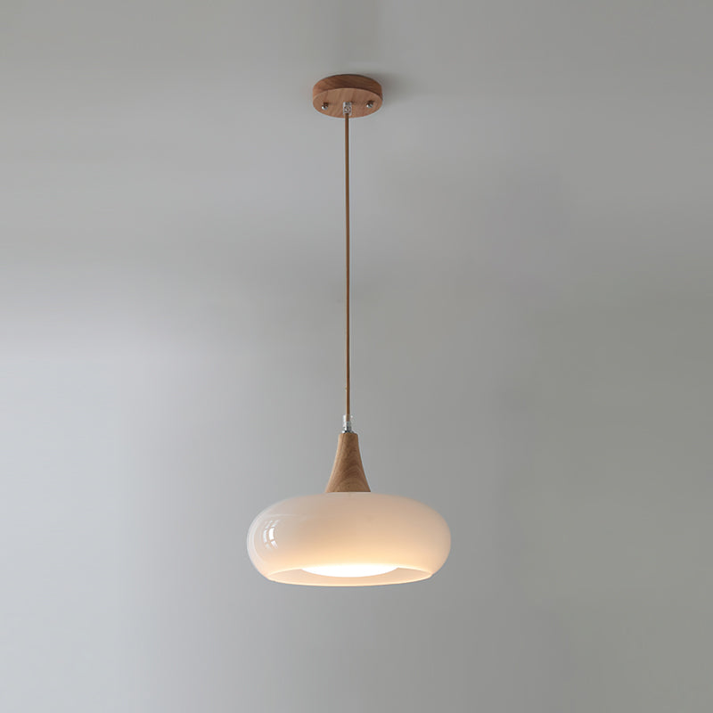 Charlotte | Mid-century træ og ravfarvet glas pendellampe