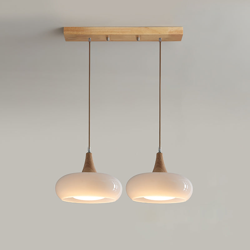 Charlotte | Mid-century træ og ravfarvet glas pendellampe