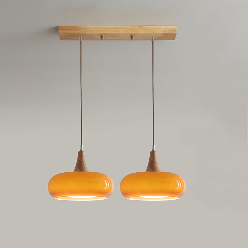 Charlotte | Mid-century træ og ravfarvet glas pendellampe