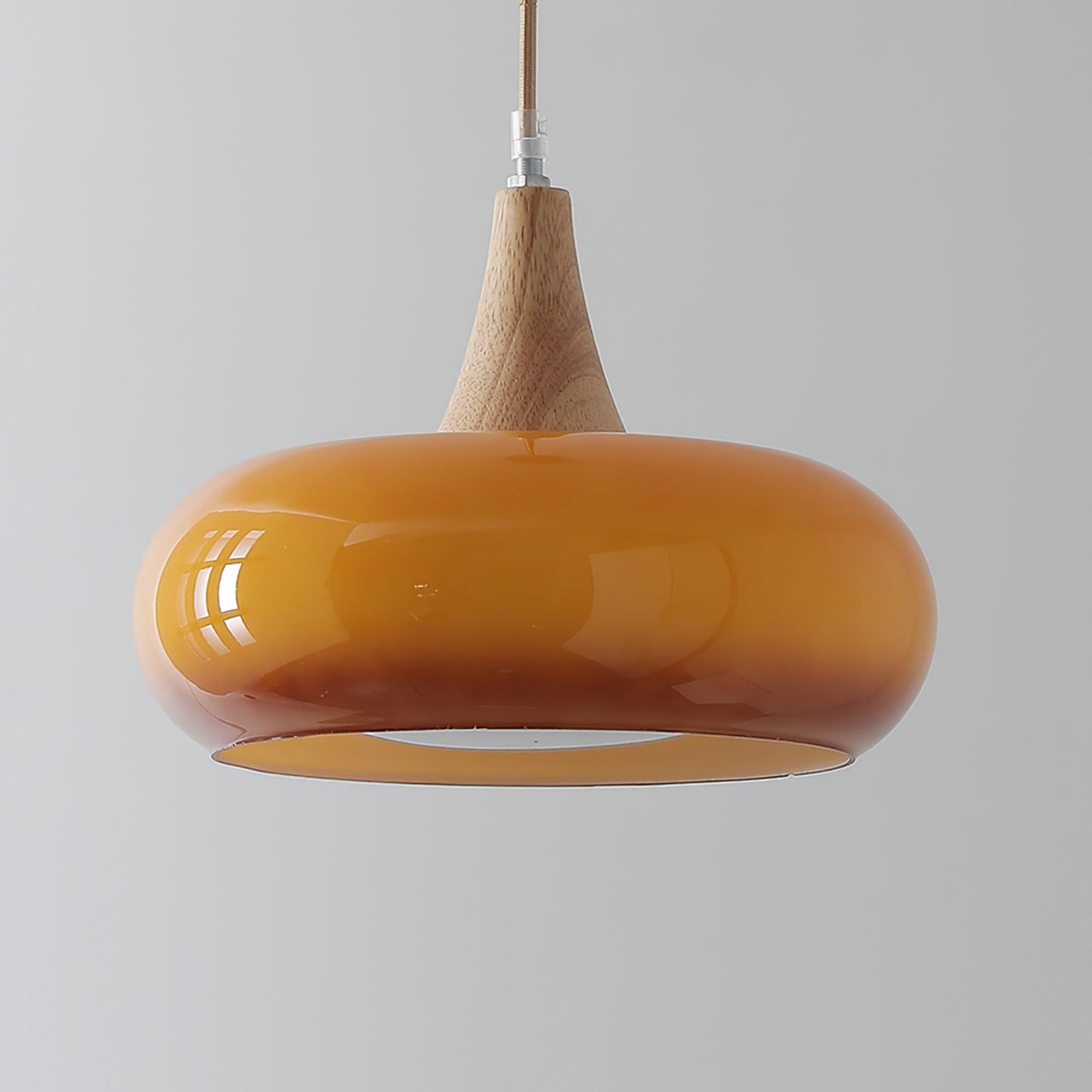 Charlotte | Mid-century træ og ravfarvet glas pendellampe