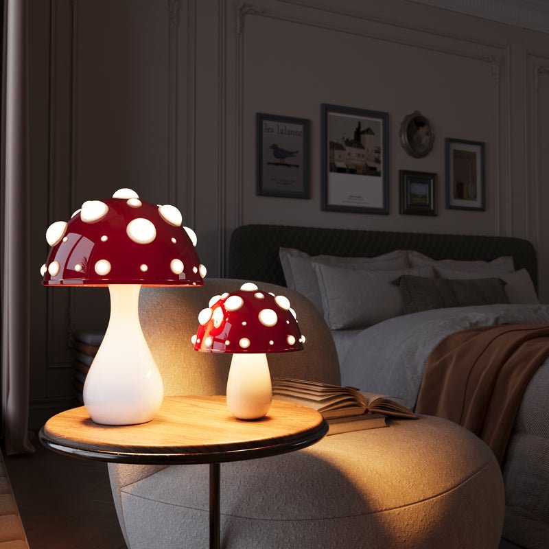 Skulpturel Amanita Svampekuppel Genopladelig Dæmpbar Bordlampe