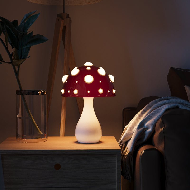 Skulpturel Amanita Svampekuppel Genopladelig Dæmpbar Bordlampe