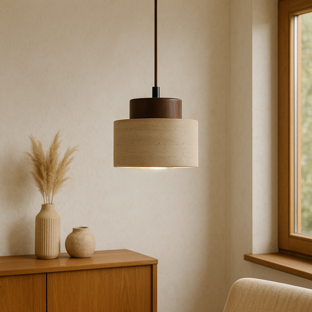 Lithos | Minimalistisk cylinder travertinsten pendel