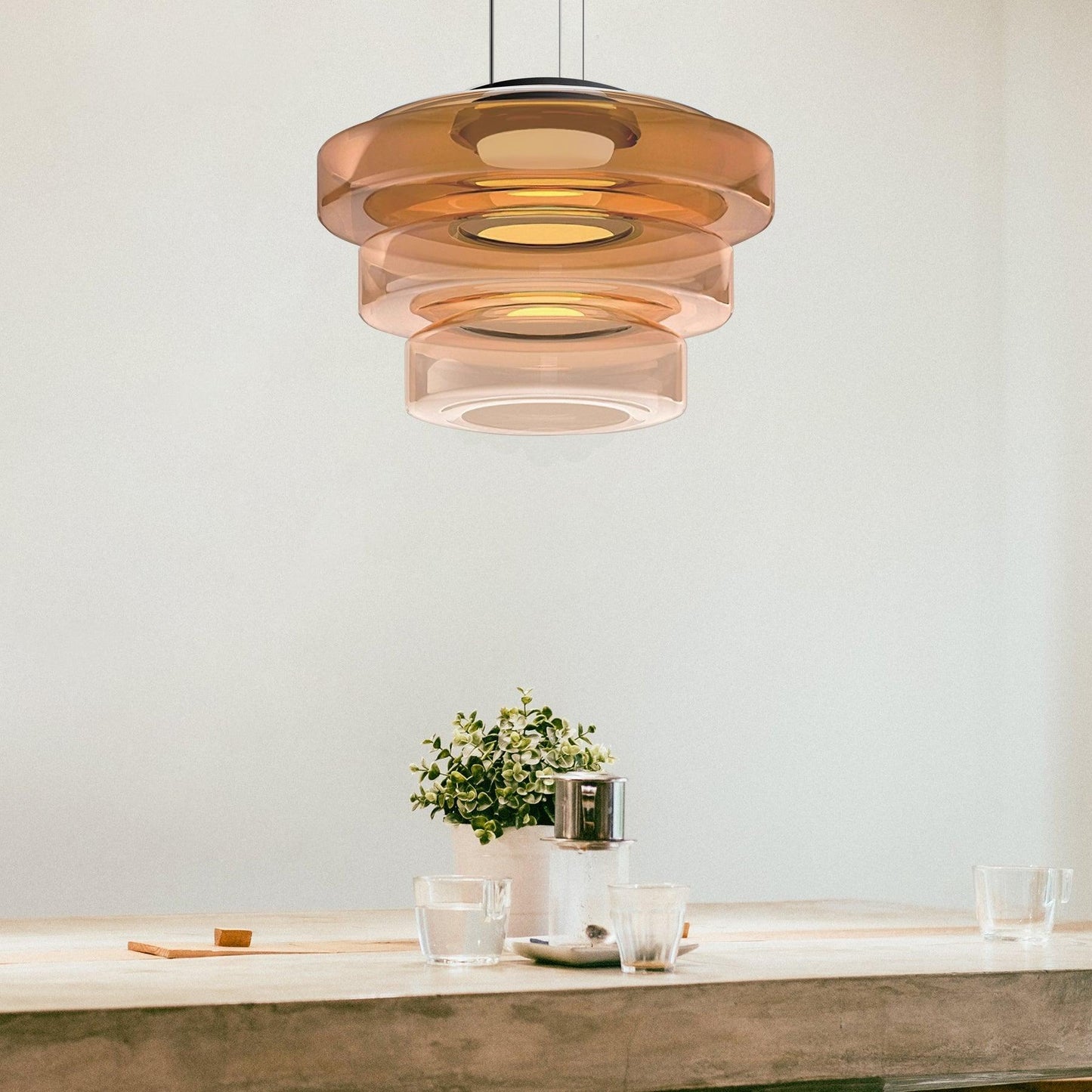 Kyntalor | Lagdelt cirkulær kunstnerisk glas pendellampe
