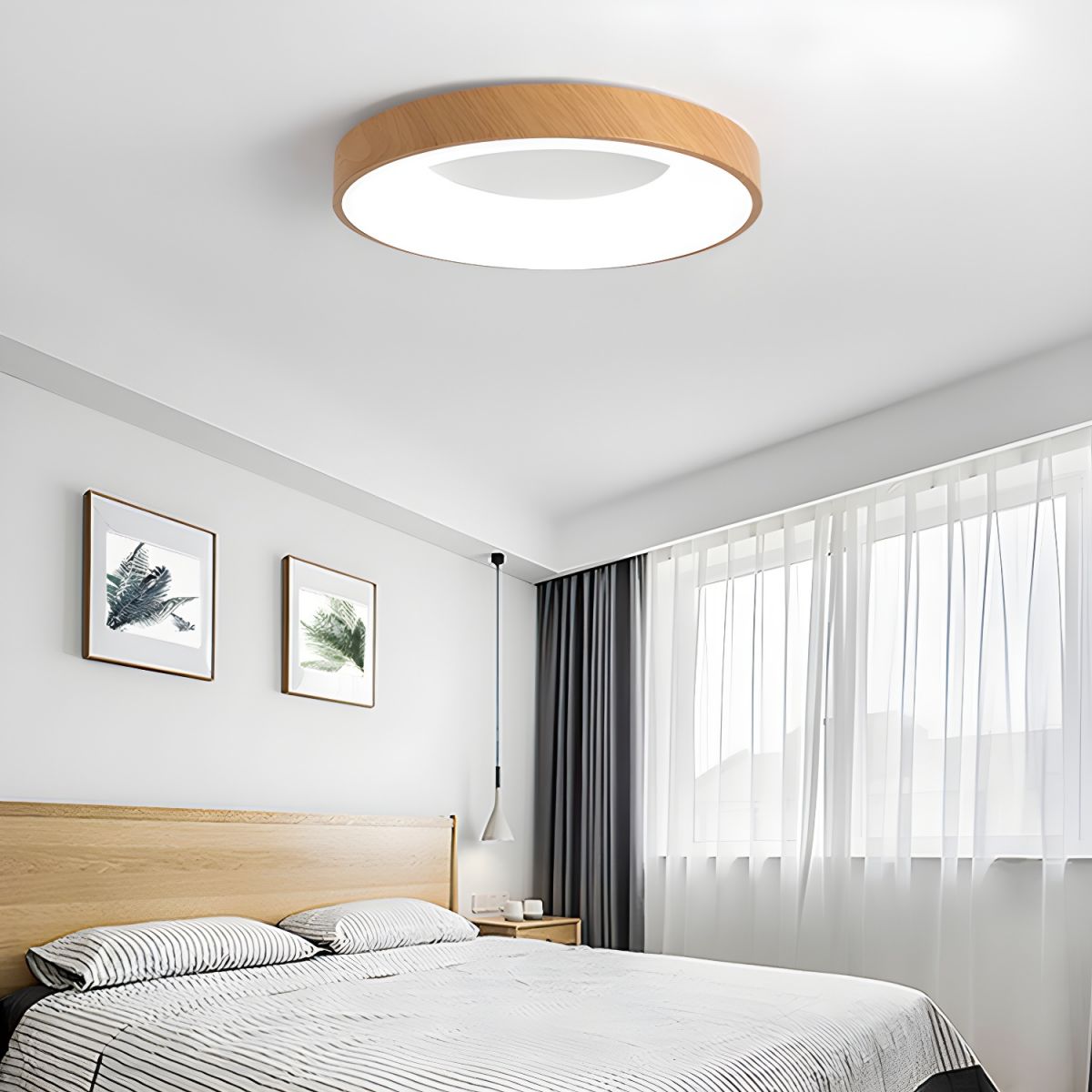 Lythara | Nordisk træ flush montering cirkulær LED loftslampe