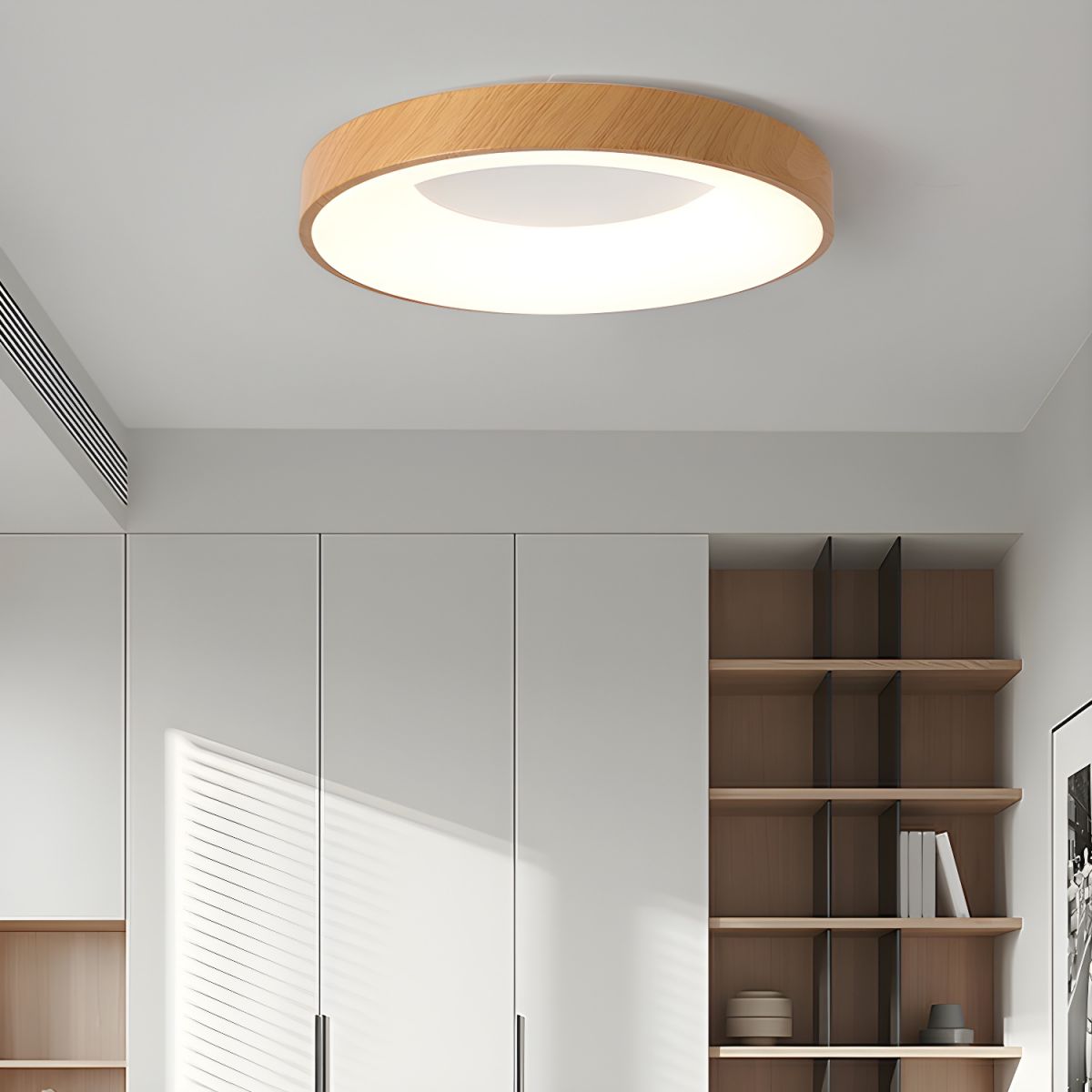 Lythara | Nordisk træ flush montering cirkulær LED loftslampe