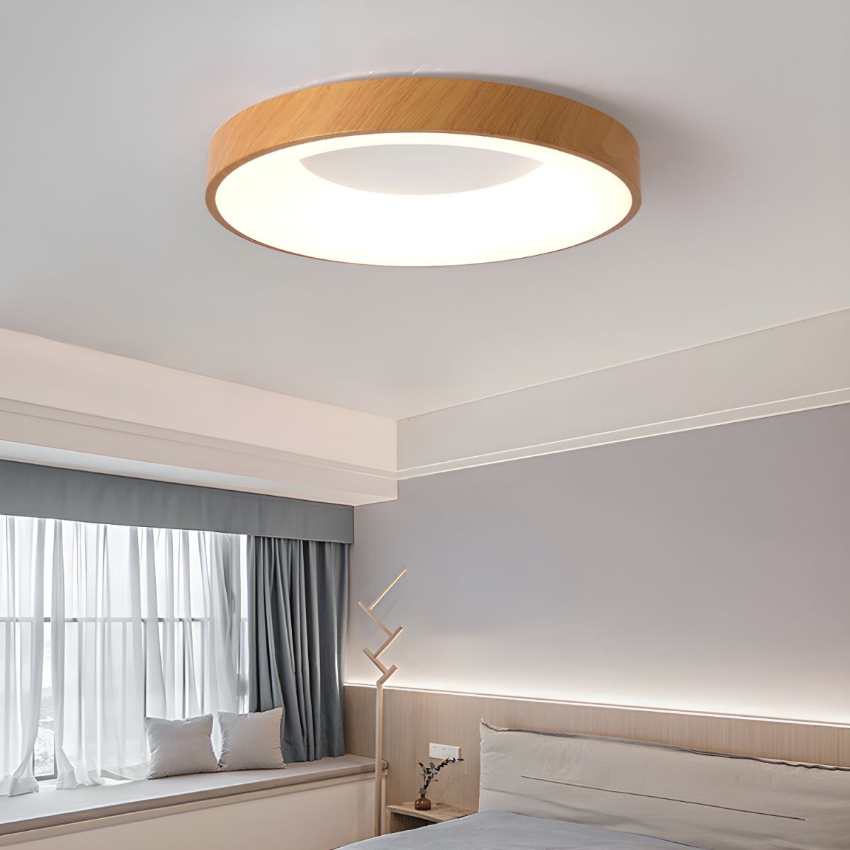 Lythara | Nordisk træ flush montering cirkulær LED loftslampe