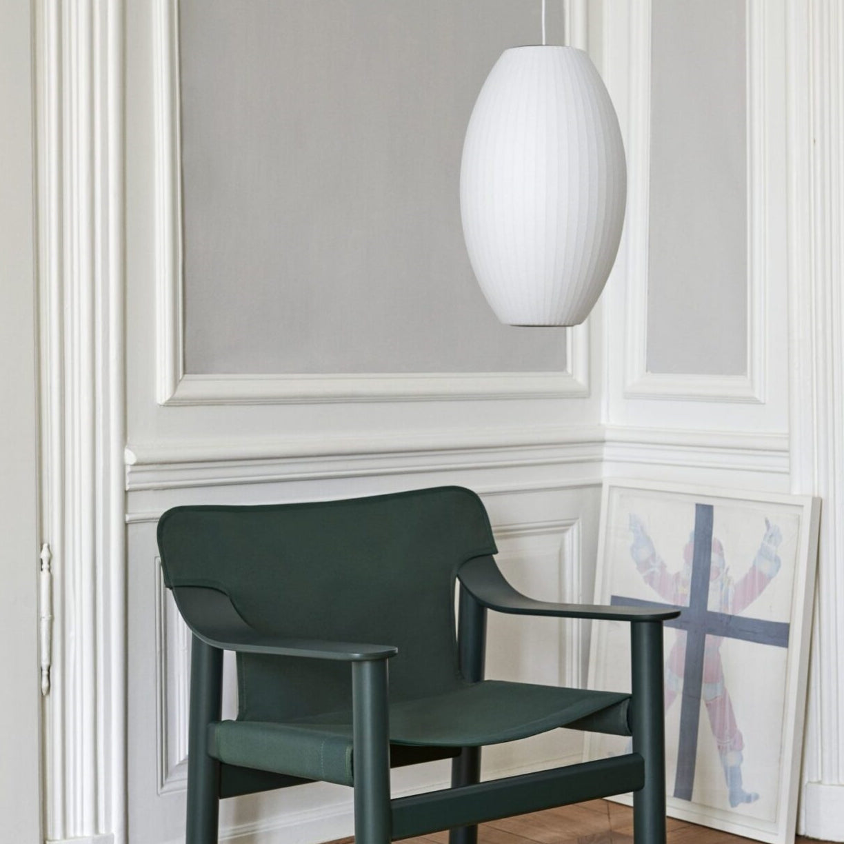 Vela | Mid-century ribbet hvid lanterne loftslampe