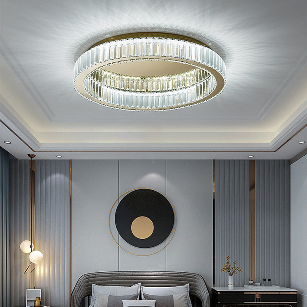 Aure | Elegant gylden krystalring loftslampe
