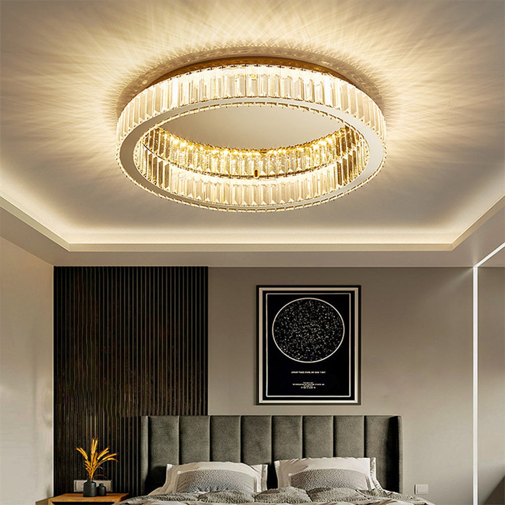 Aure | Elegant gylden krystalring loftslampe