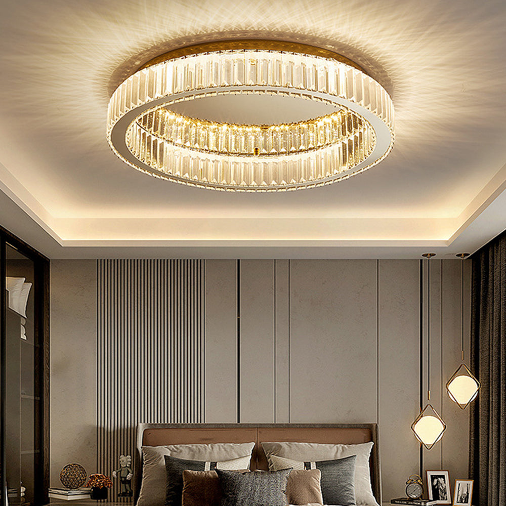 Aure | Elegant gylden krystalring loftslampe