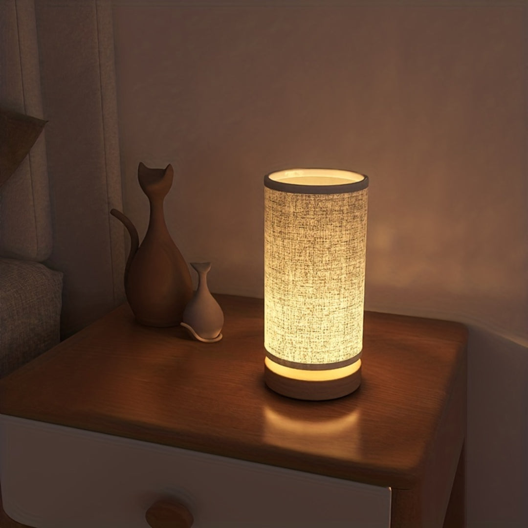 Naturlig træbase linnedskærm USB bordlampe