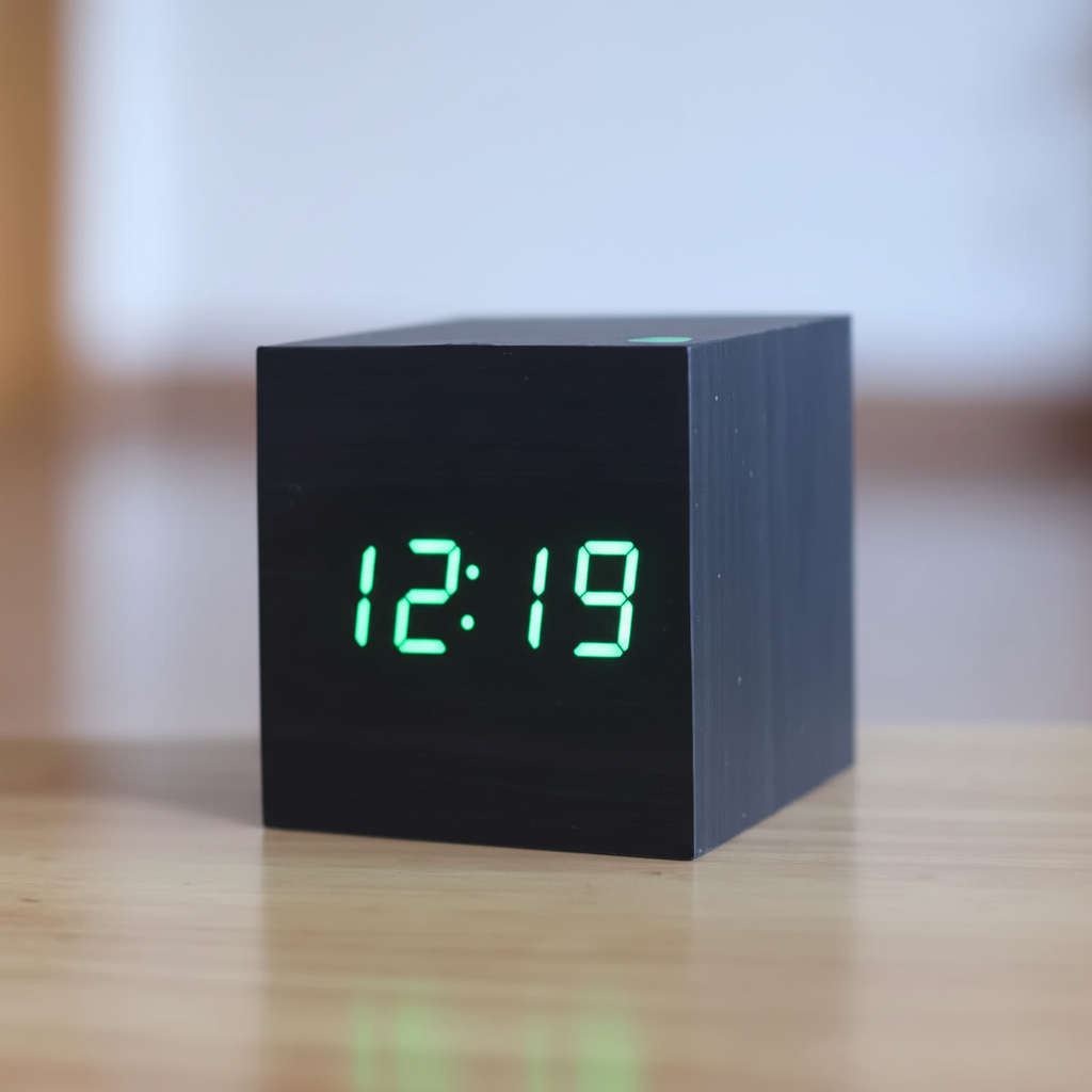 Træfinish minimalistisk digitalt skrivebordsalarmur