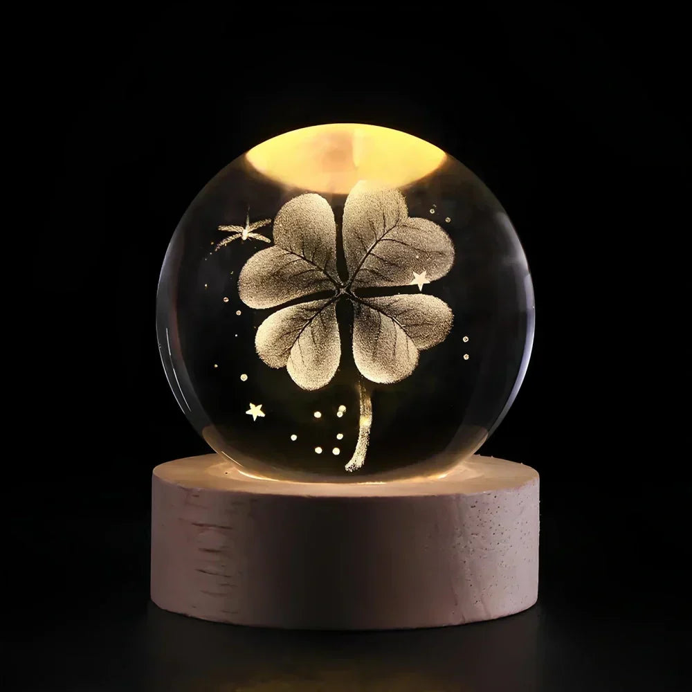 Graveret krystalkugle planet sfære natlampe bordlampe