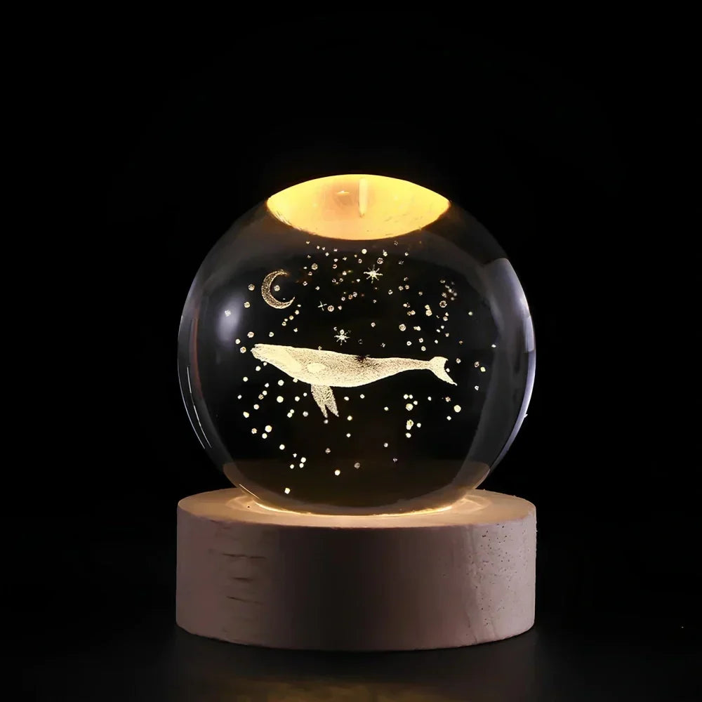 Graveret krystalkugle planet sfære natlampe bordlampe
