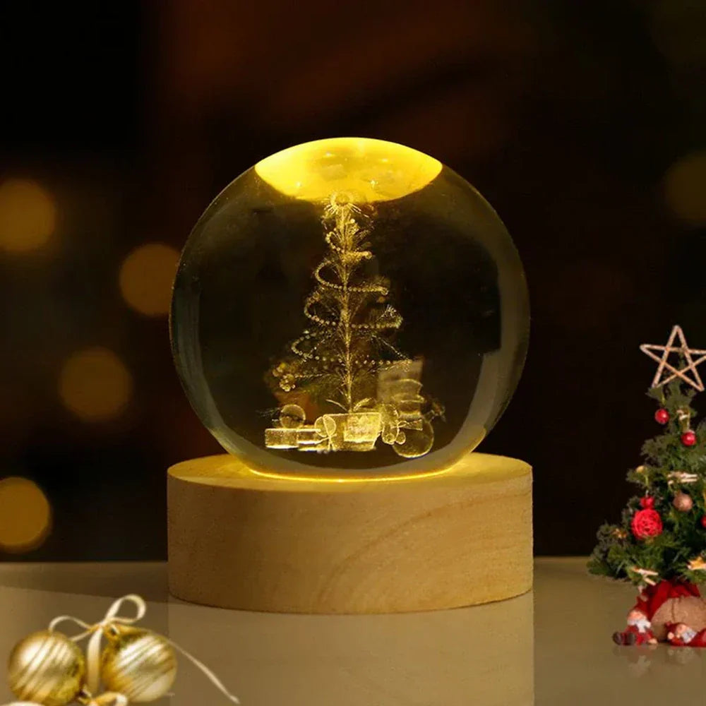 Graveret krystalkugle planet sfære natlampe bordlampe
