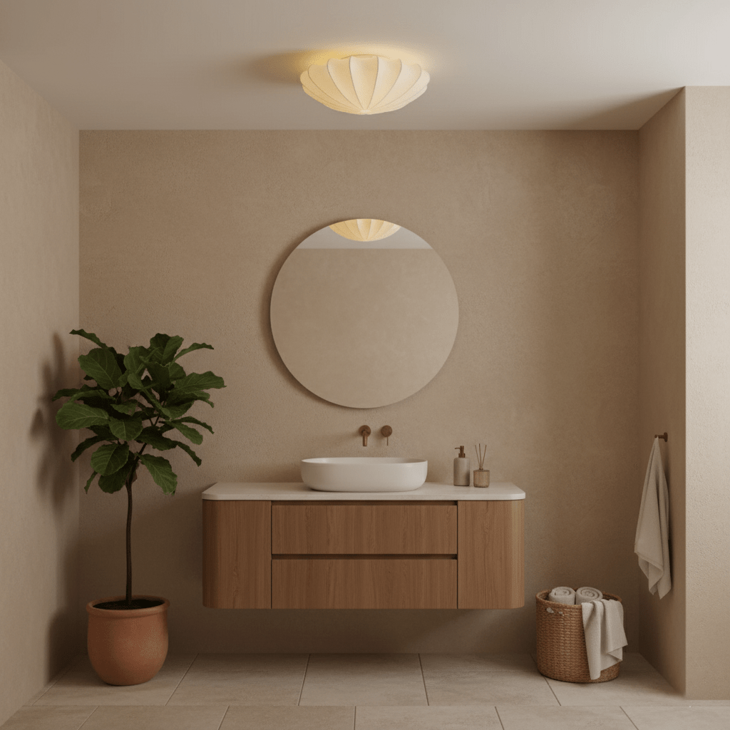 Korisand | Mid-century geometrisk skulpturel silkemesh loftslampe