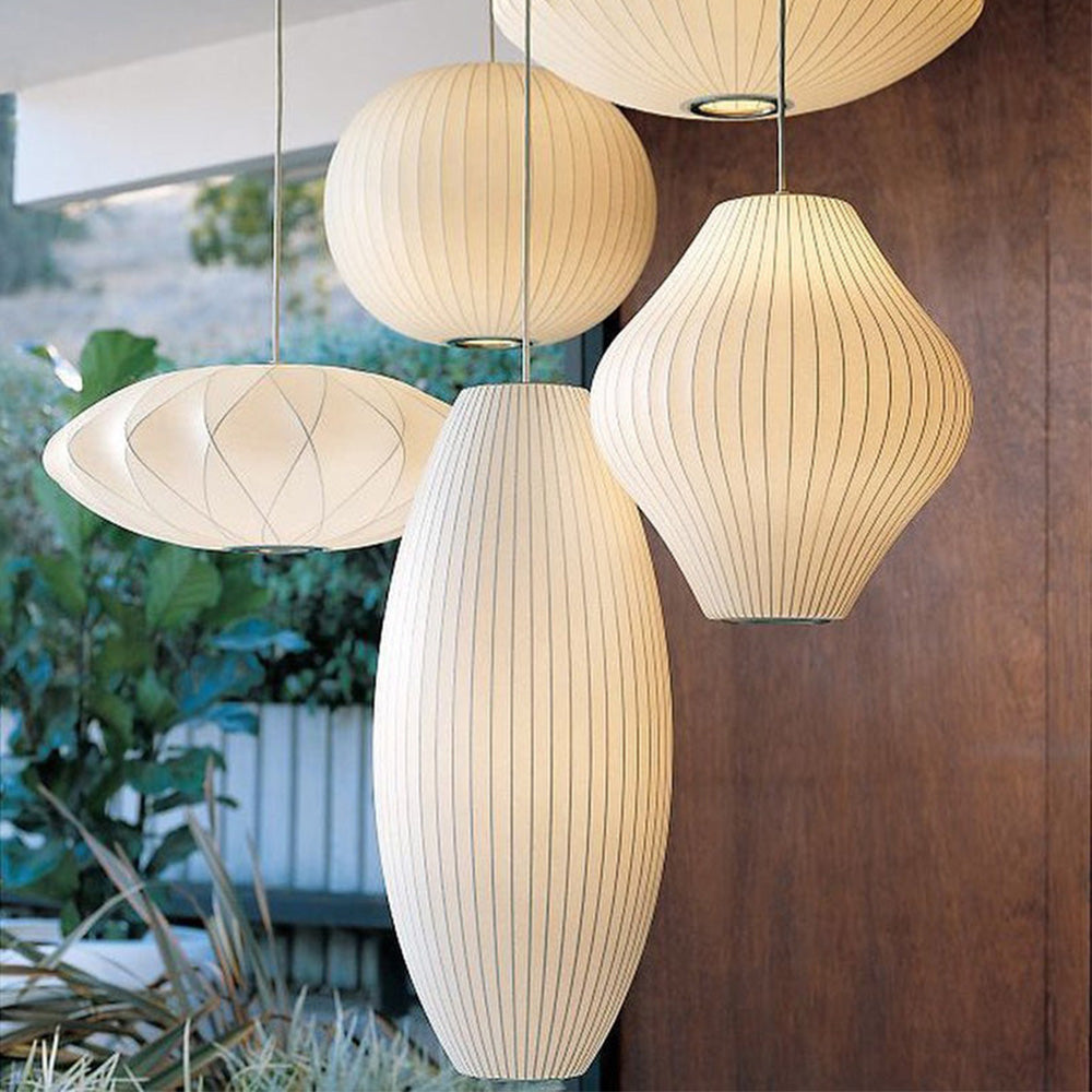 Vela | Mid-century ribbet hvid lanterne loftslampe