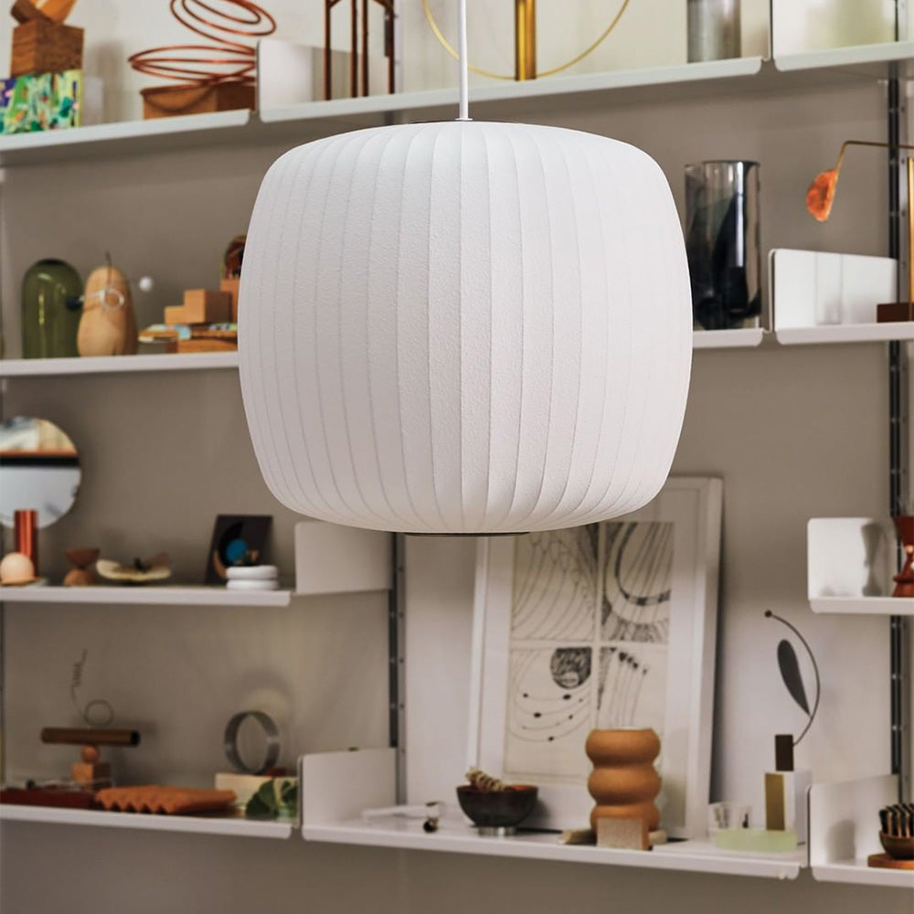 Vela | Mid-century ribbet hvid lanterne loftslampe